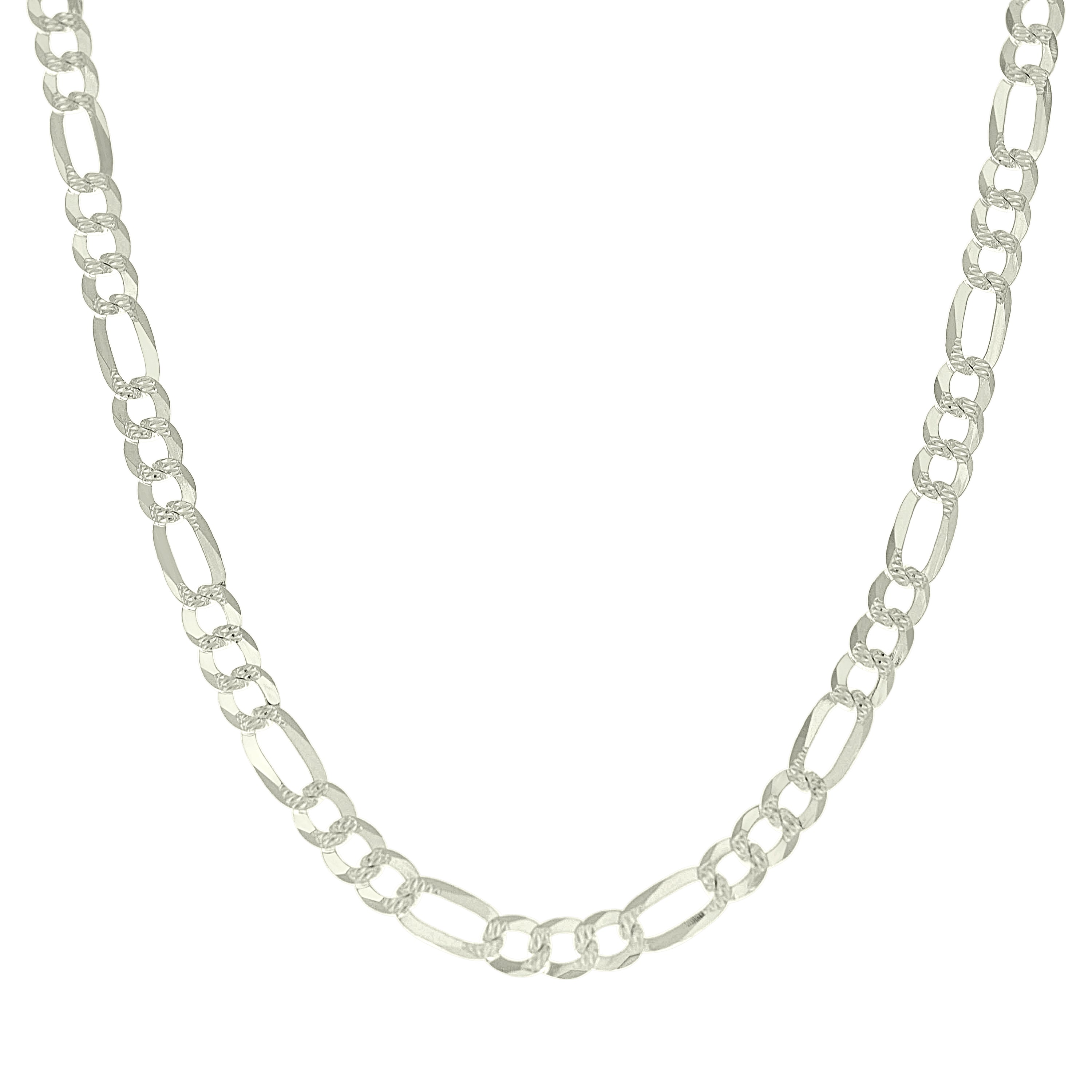 925 Sterling Silver Pave Super Flat Figaro Chain Two Tone 080 2.6mm