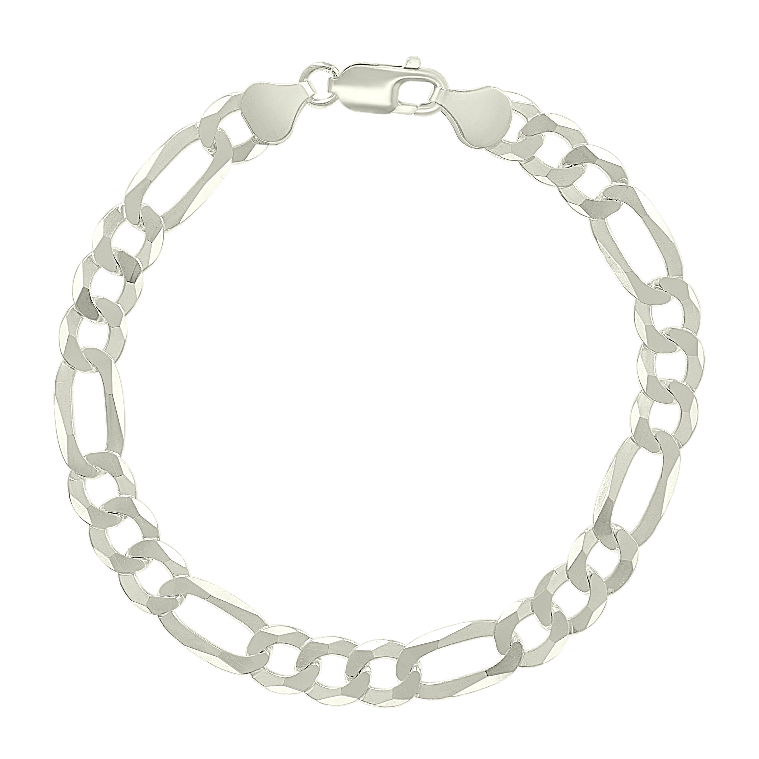 925 Sterling Silver Pave Super Flat Figaro Chain Two Tone 080 2.6mm