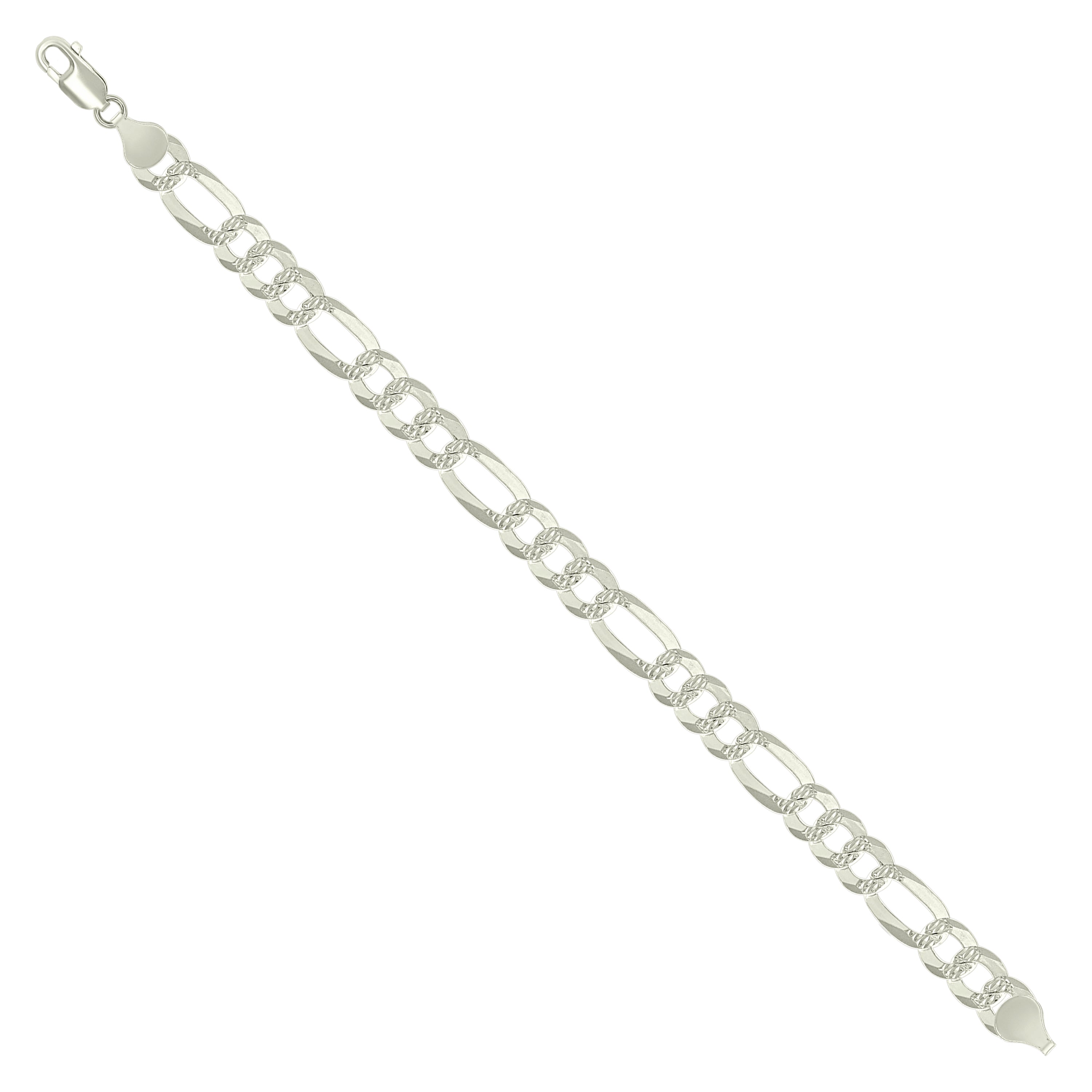 925 Sterling Silver Pave Super Flat Figaro Chain Two Tone 080 2.6mm