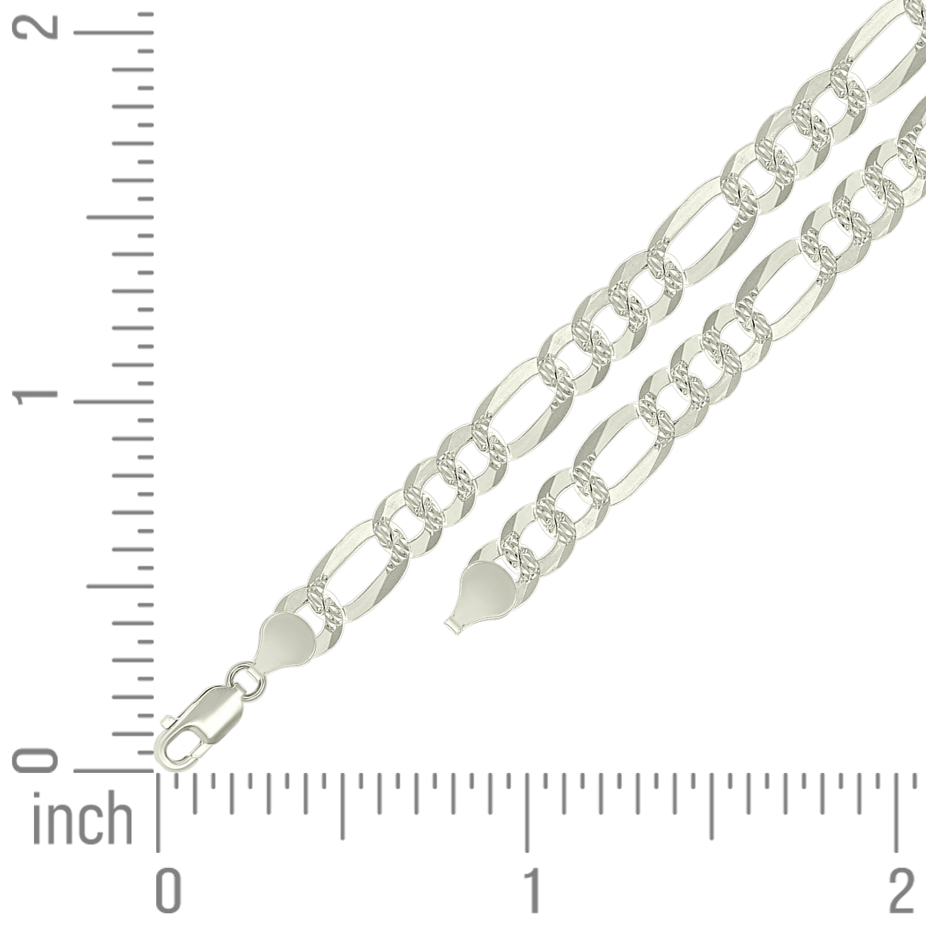 925 Sterling Silver Pave Super Flat Figaro Chain Two Tone 080 2.6mm