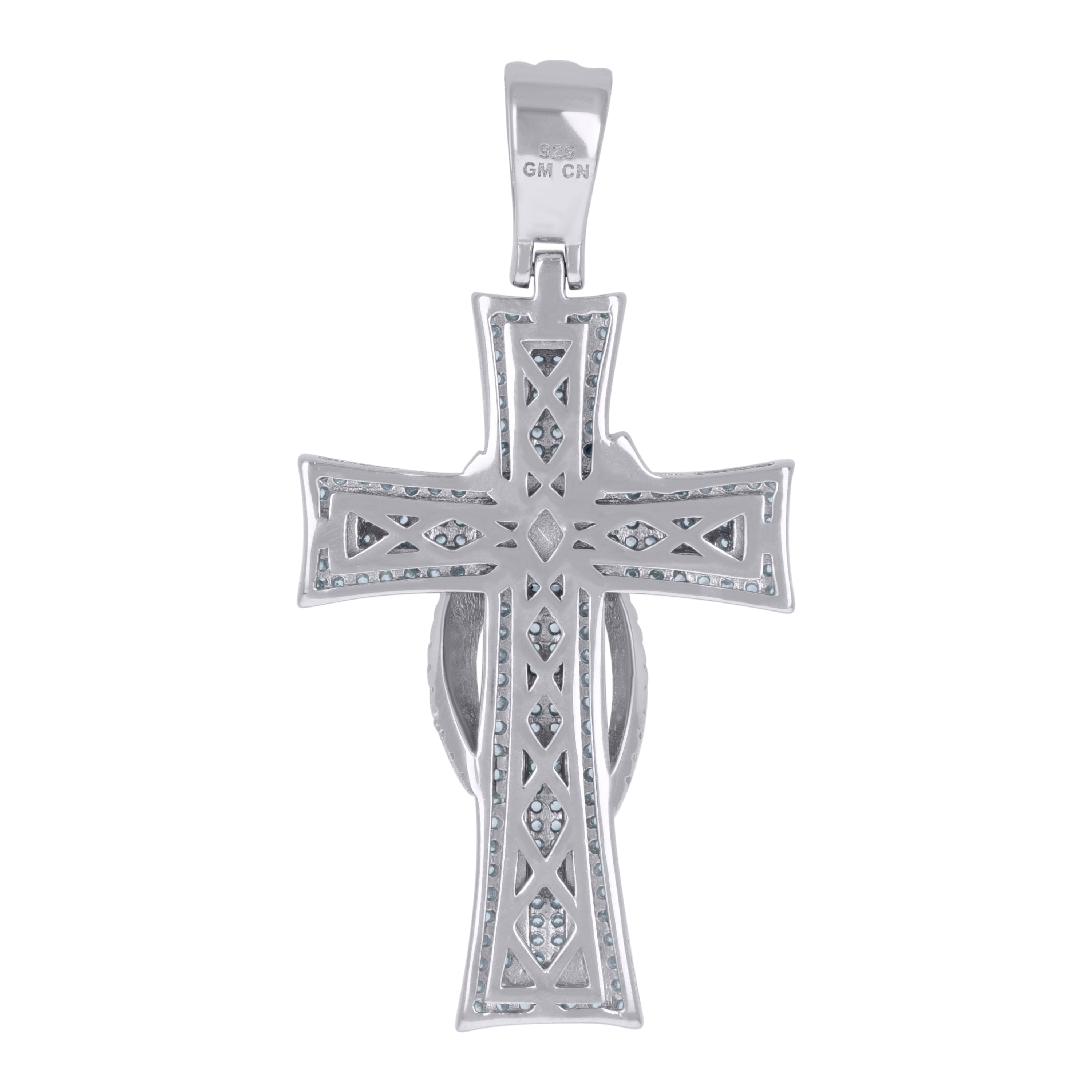 925 Sterling Silver Mens Cubic Zirconia Cross Religious Charm Pendant
