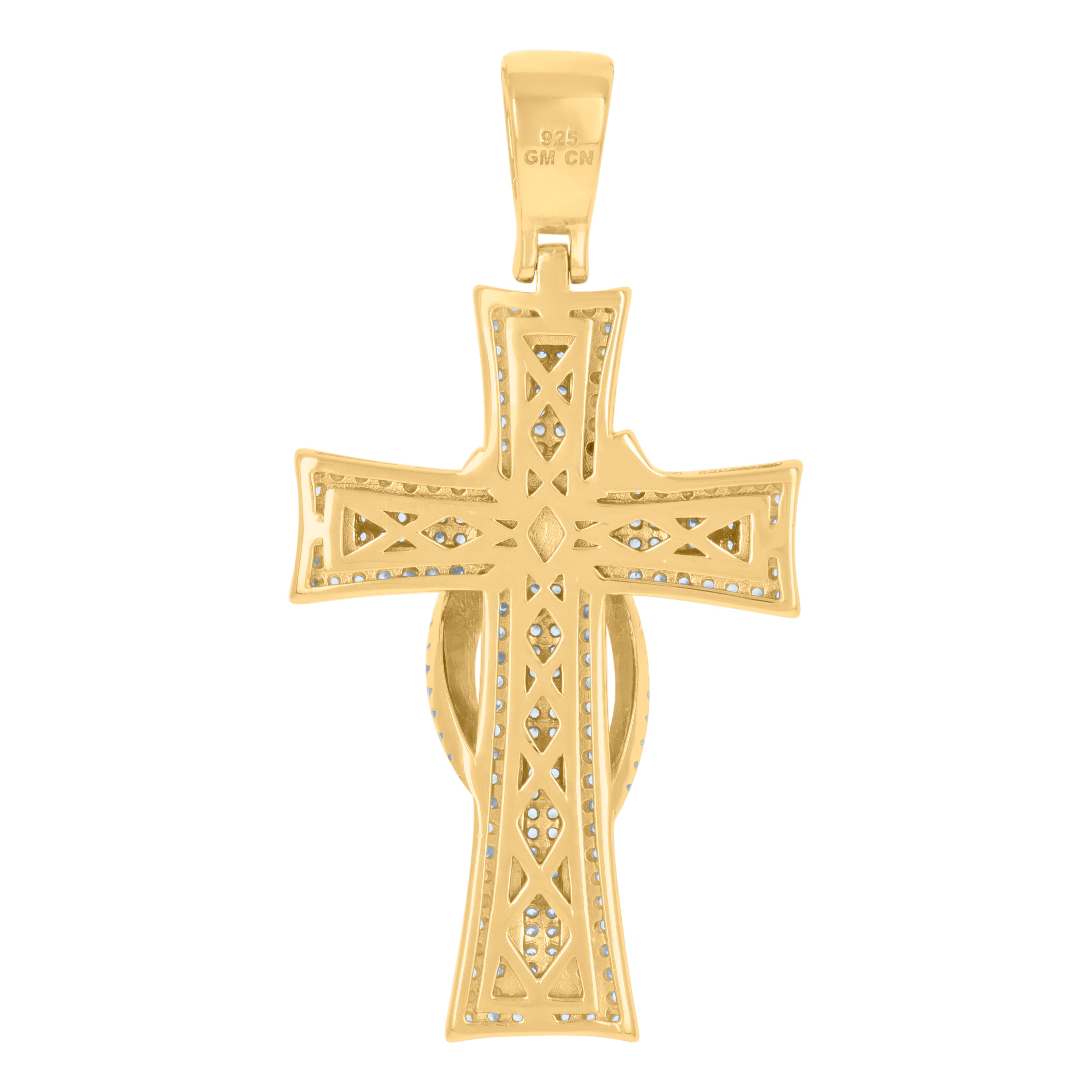 925 Sterling Silver Yellow-Tone Mens Cubic-Zirconia Cross Religious Charm Pendant