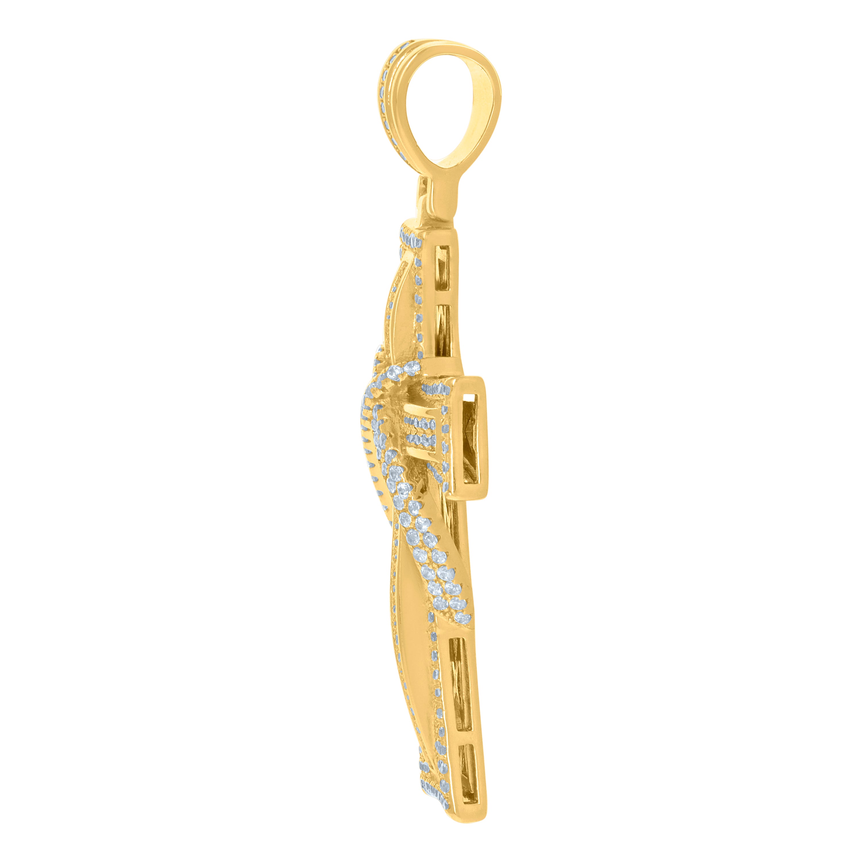 925 Sterling Silver Yellow-Tone Mens Cubic-Zirconia Cross Religious Charm Pendant