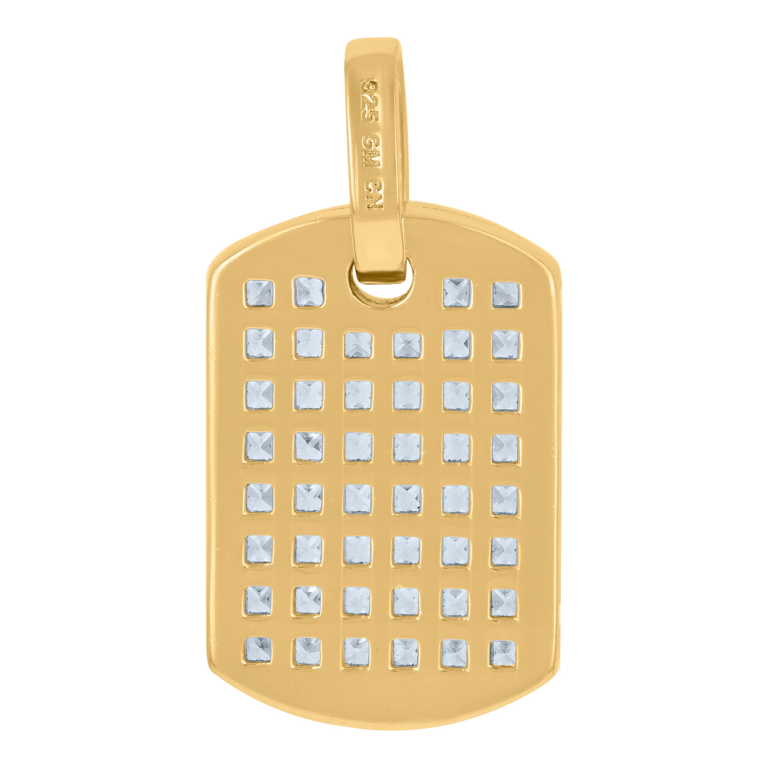 925 Sterling Silver Yellow-Tone Mens Round & Princess-Cut Cubic-Zirconia Dog Tag Fashion Charm Pendant