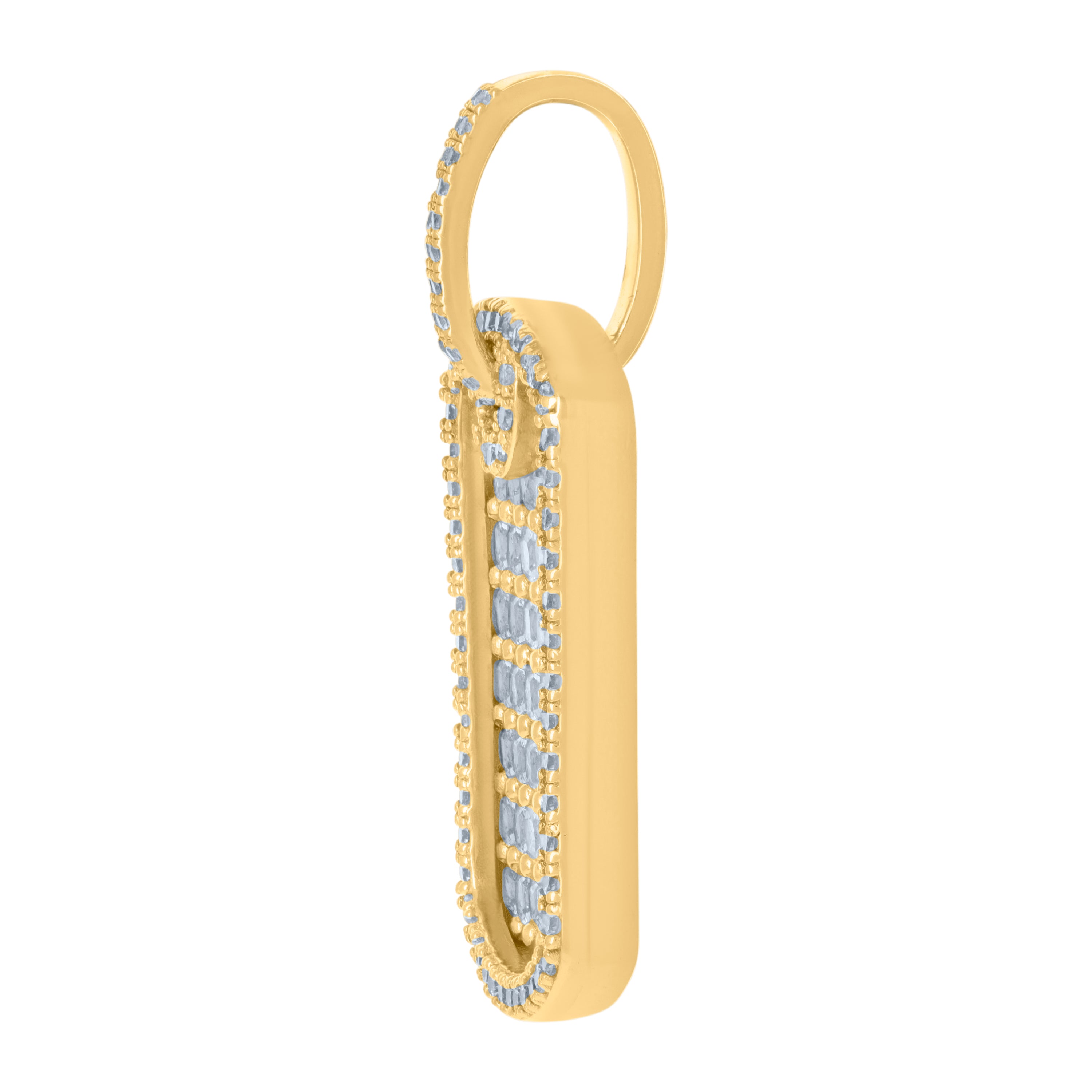 925 Sterling Silver Yellow-Tone Mens Round & Princess-Cut Cubic-Zirconia Dog Tag Fashion Charm Pendant