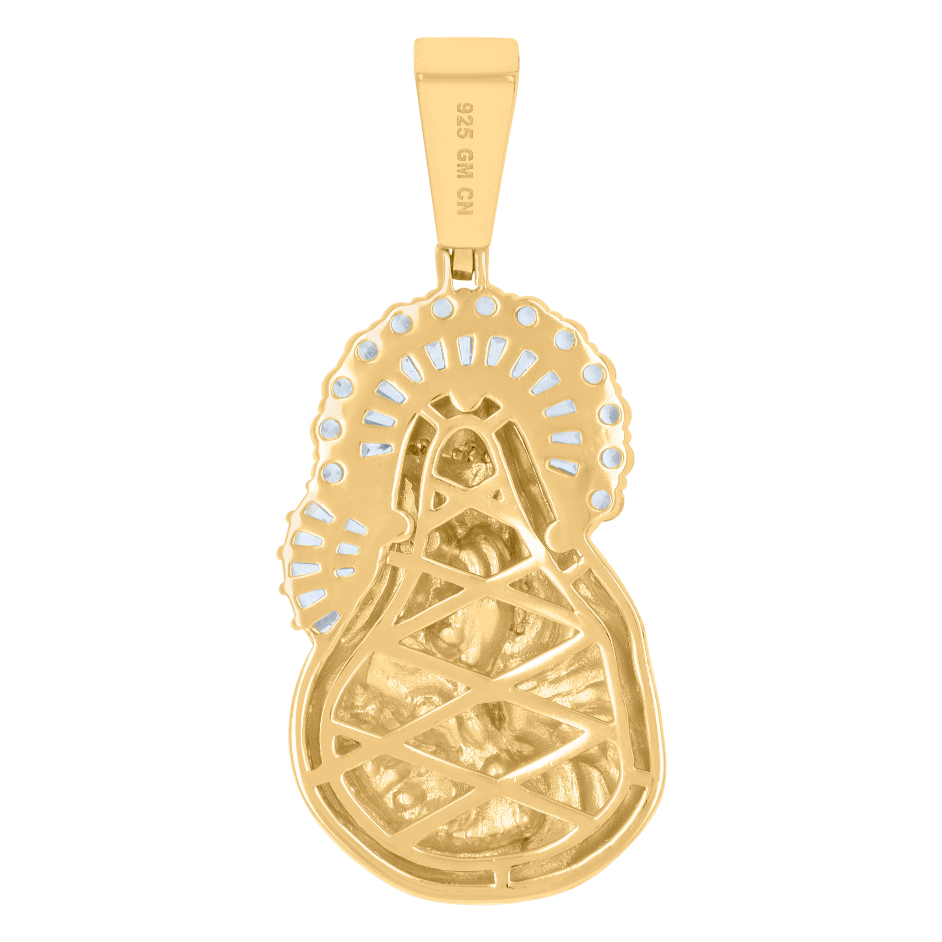 925 Sterling Silver Yellow-Tone Mens Round & Baguette Cubic-Zirconia Mother Marry Religious Charm Pendant