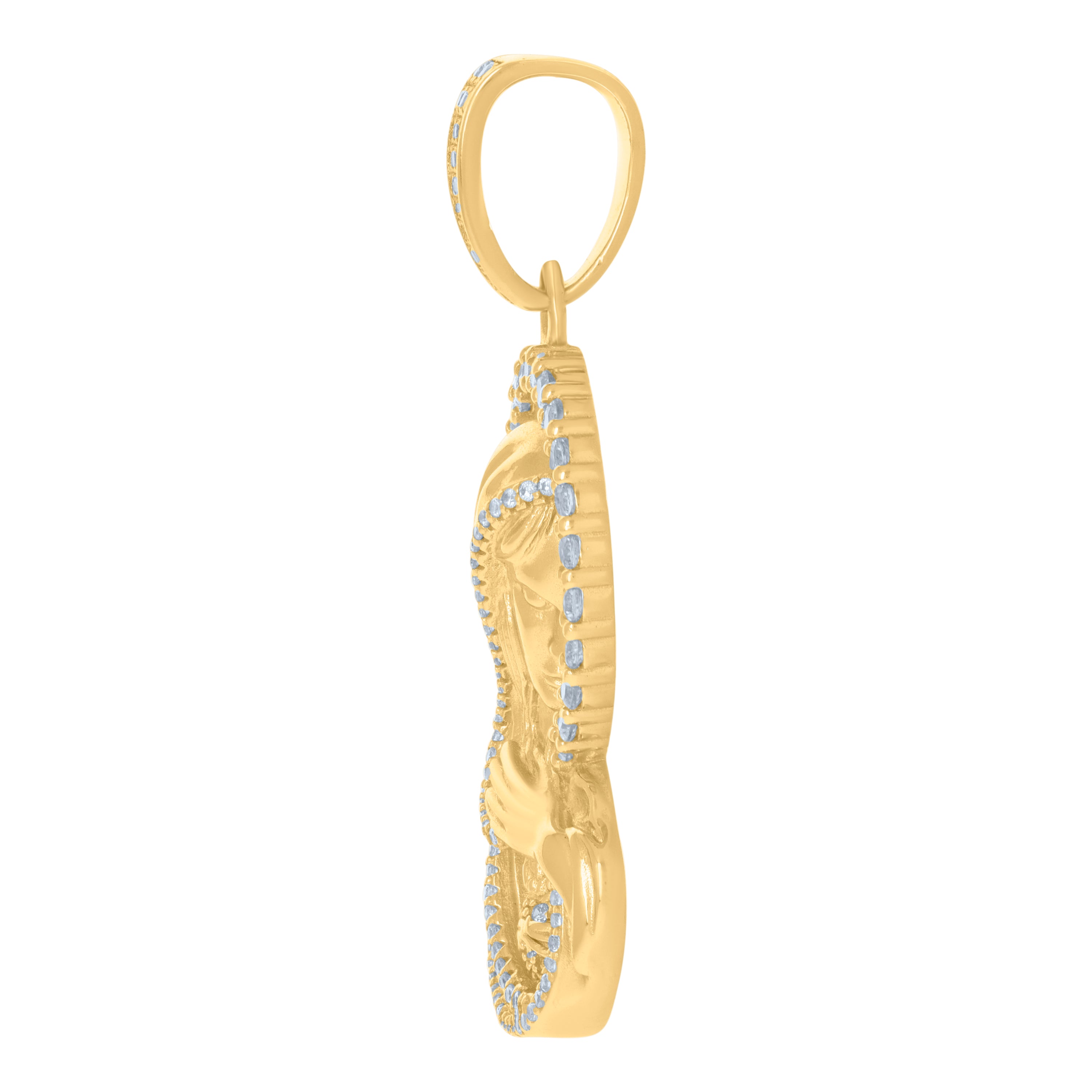 925 Sterling Silver Yellow-Tone Mens Cubic-Zirconia Mother Marry Religious Charm Pendant