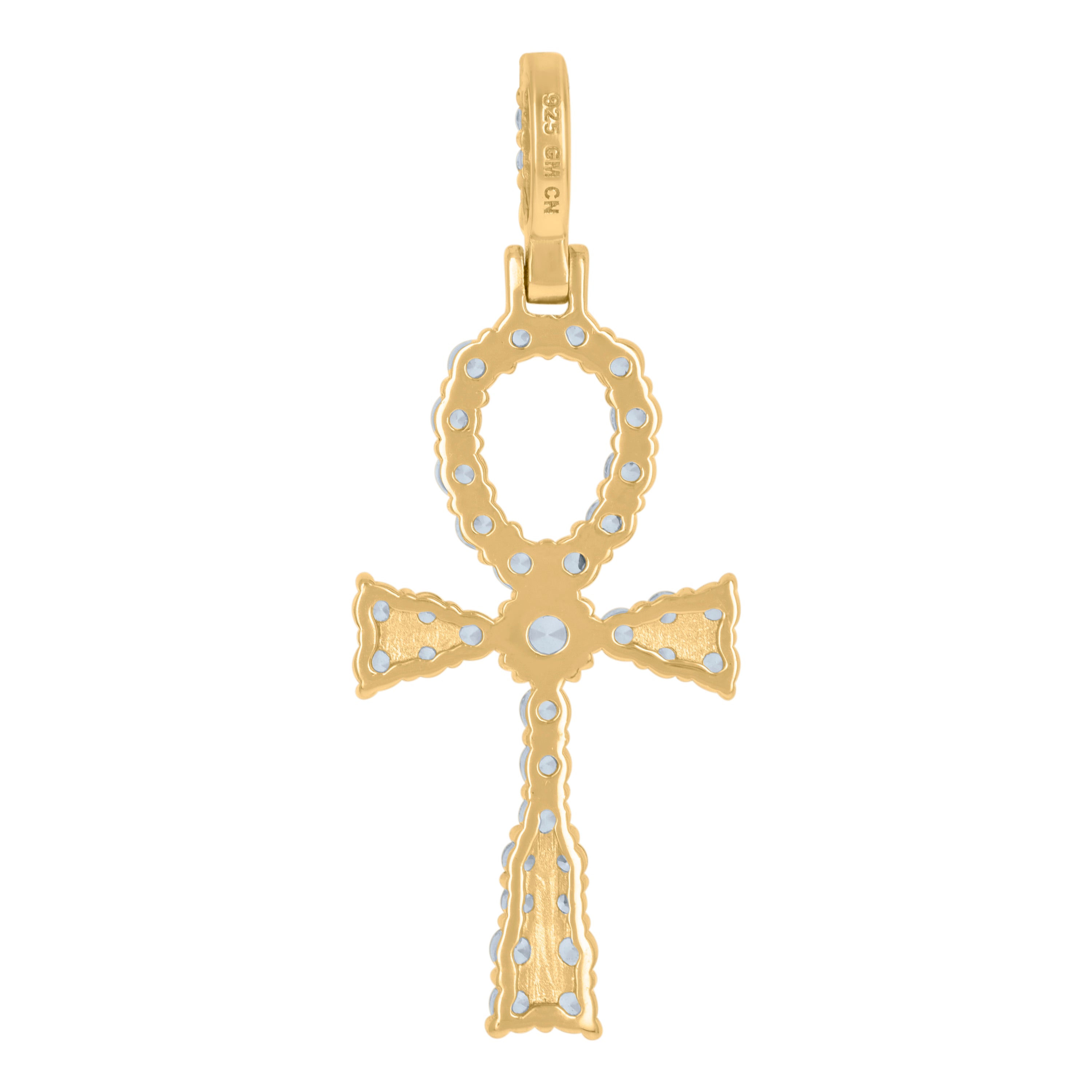 925 Sterling Silver Yellow-Tone Mens Cubic-Zirconia Egyptian Ankh Cross Religious Charm Pendant