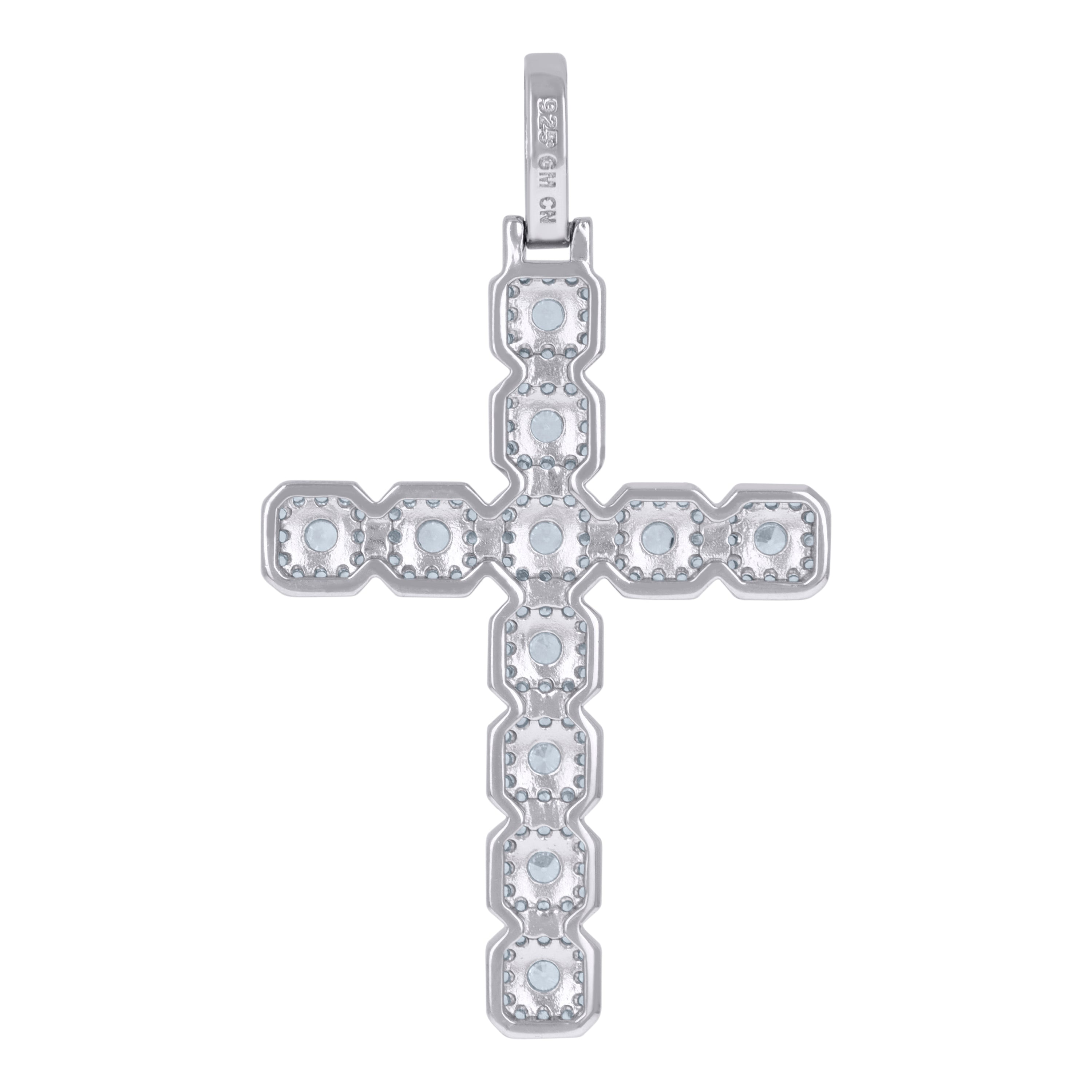 925 Sterling Silver Mens Cubic Zirconia Cross Religious Charm Pendant