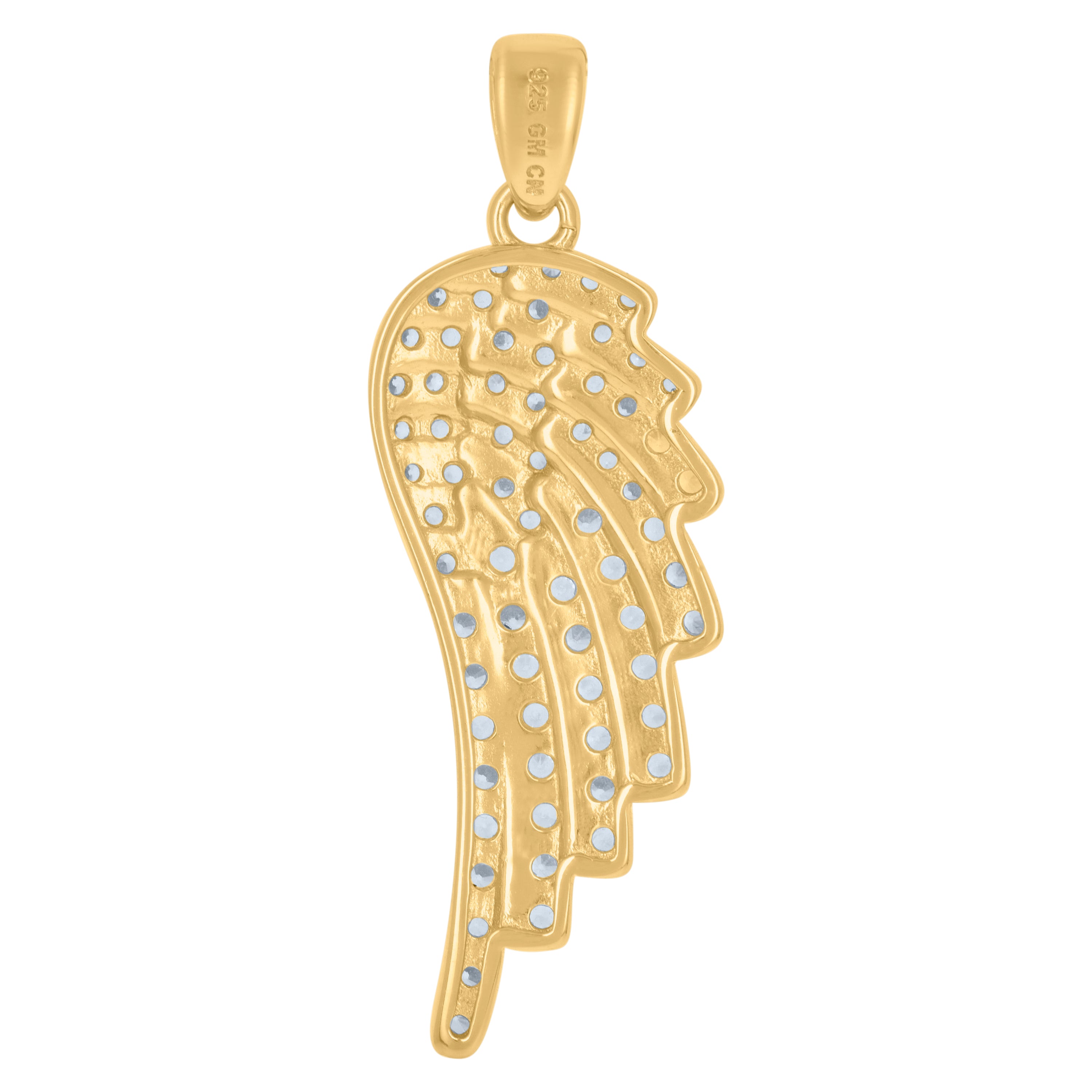 925 Sterling Silver Yellow-Tone Unisex Cubic-Zirconia Angel Wing Angel Religious Charm Pendant