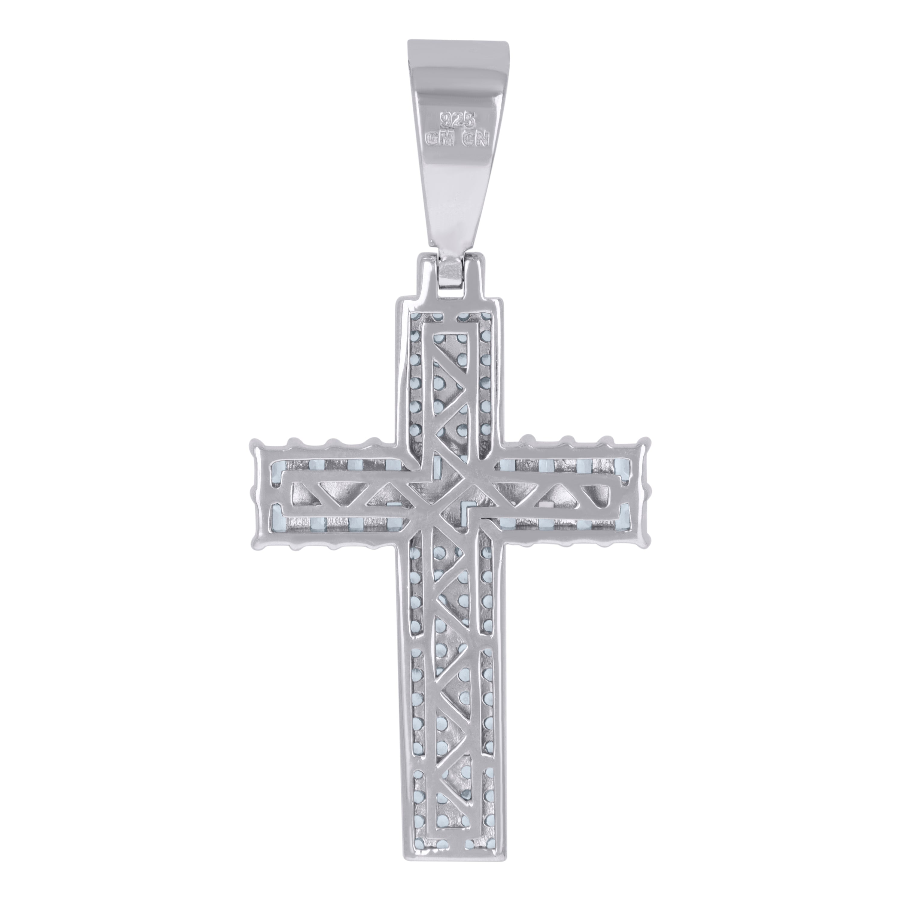 925 Sterling Silver Mens Round & Baguette Cubic-Zirconia Cross Religious Charm Pendant
