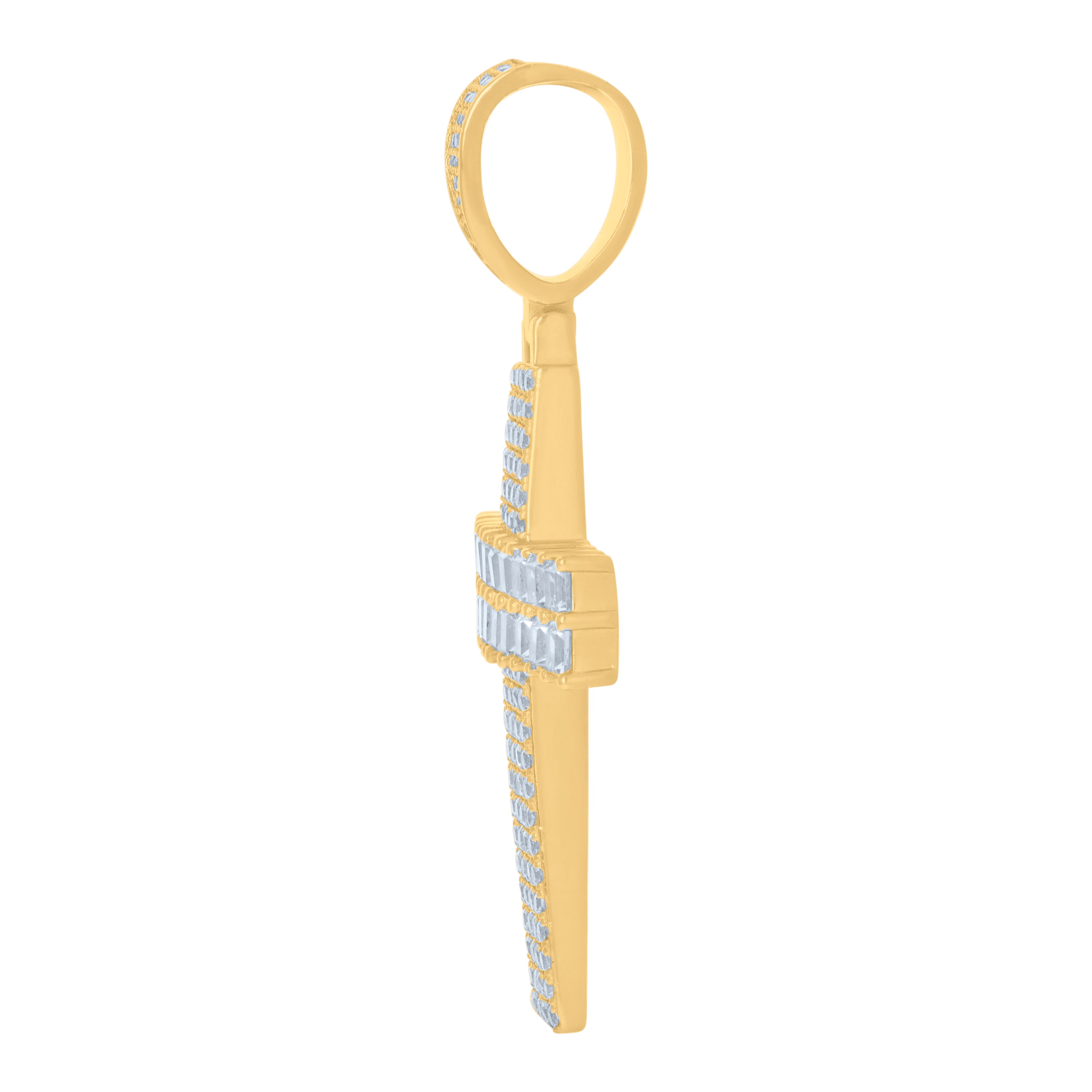 925 Sterling Silver Yellow-Tone Mens Round & Baguette Cubic-Zirconia Cross Religious Charm Pendant