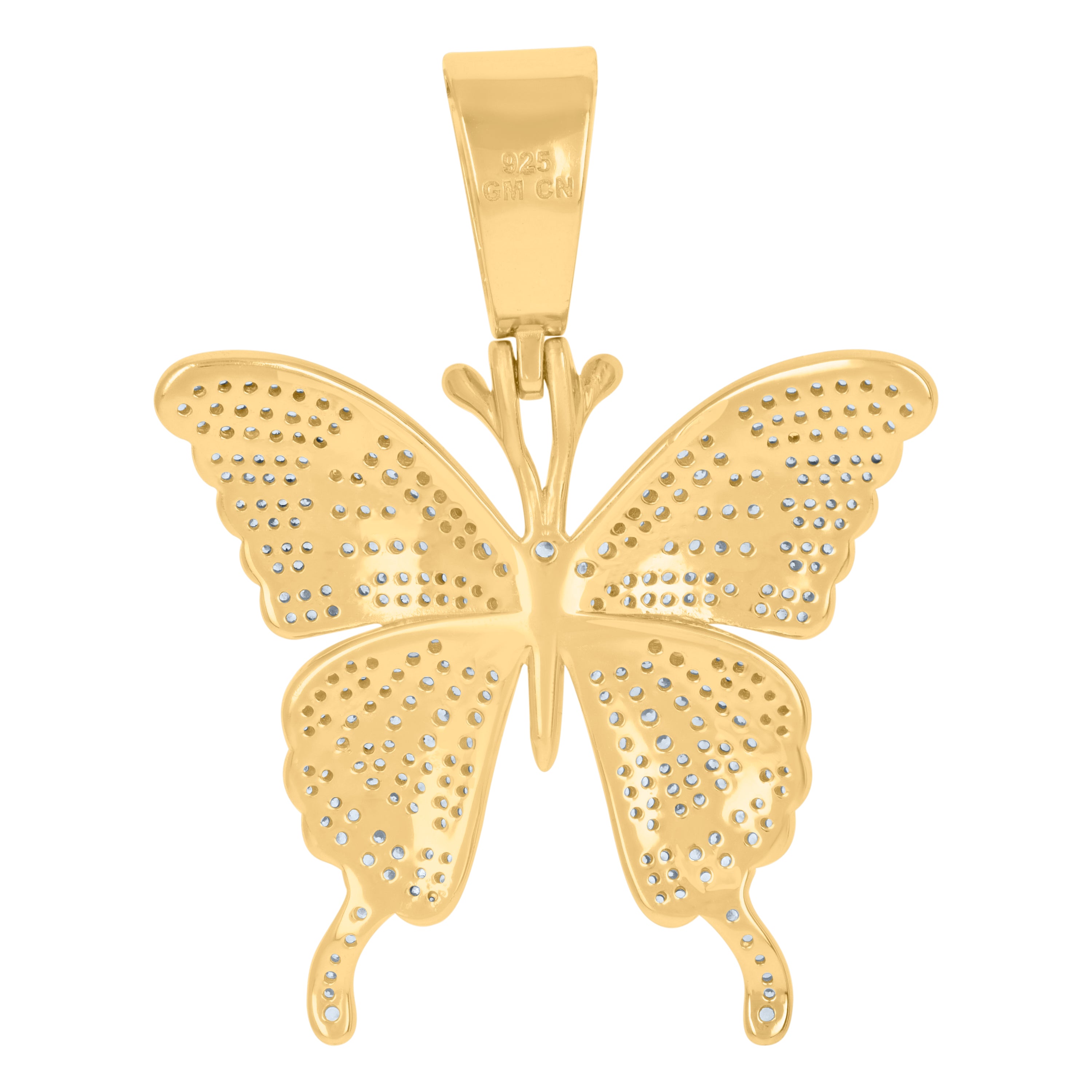 925 Sterling Silver Yellow-Tone Womens Cubic-Zirconia Butterfly Fashion Charm Pendant