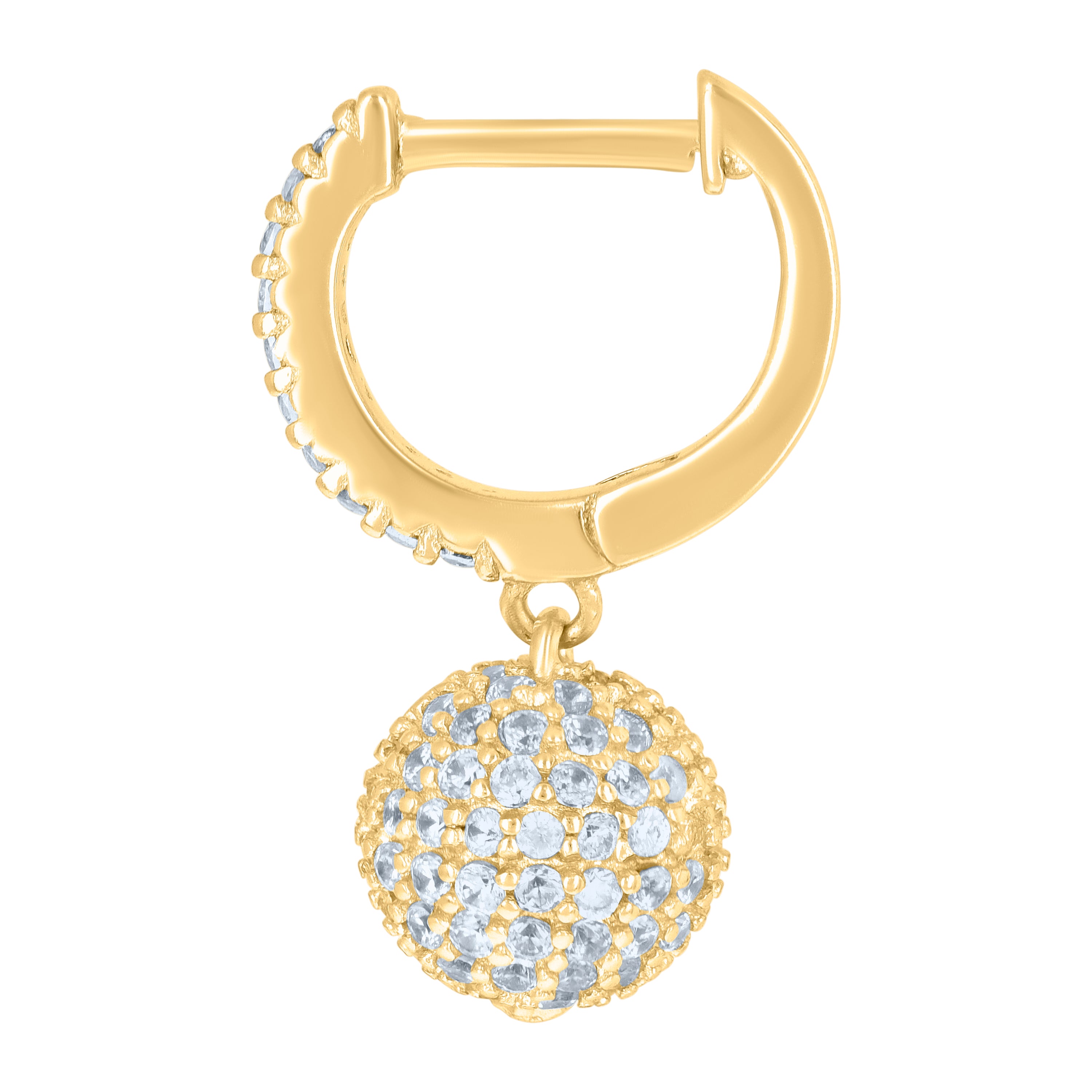 925 Sterling Silver Yellow-Tone Unisex Cubic-Zirconia Ball Endless Dangle Hoop Earrings