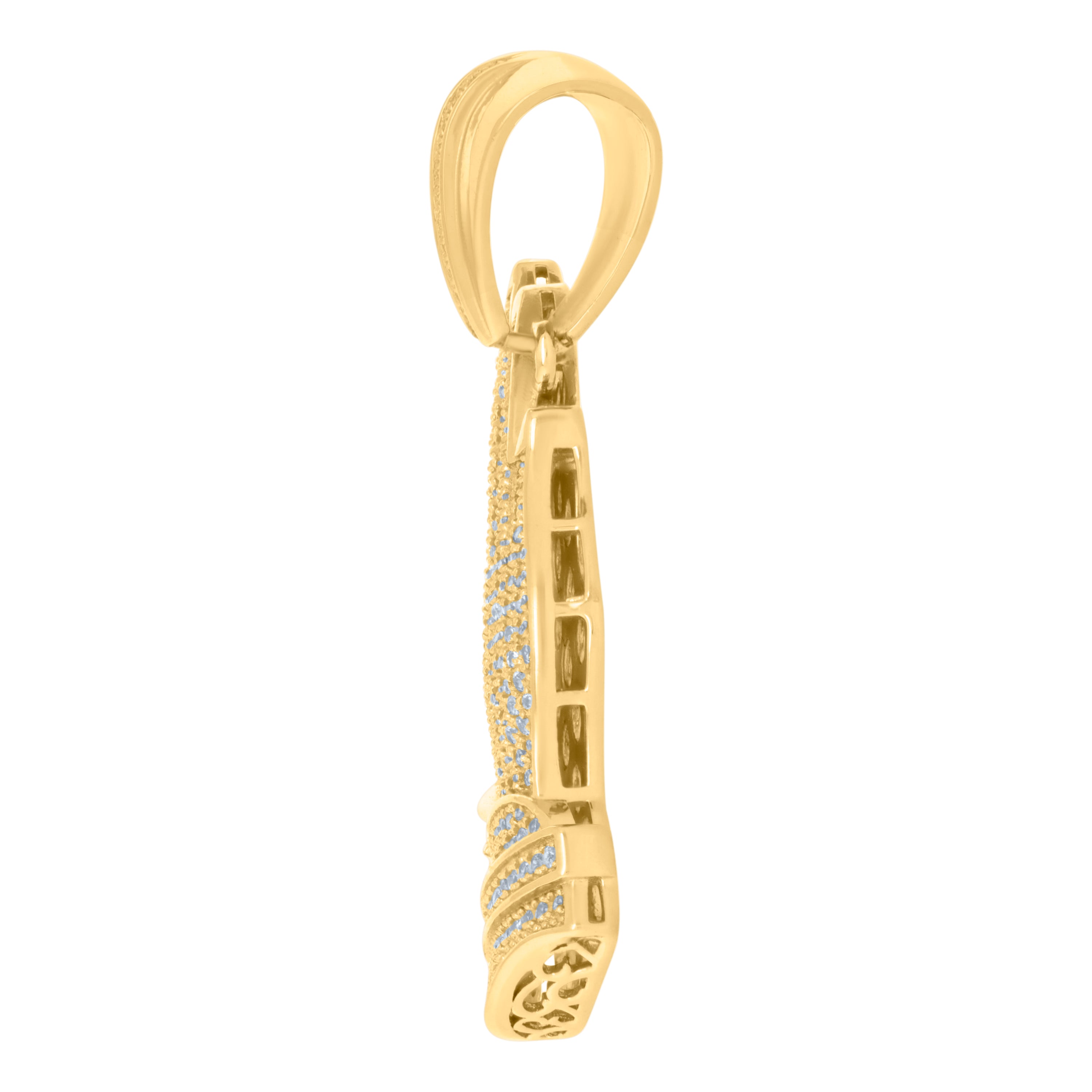 925 Sterling Silver Yellow-Tone Mens Cubic-Zirconia Praying Hands Symbol Religious Charm Pendant