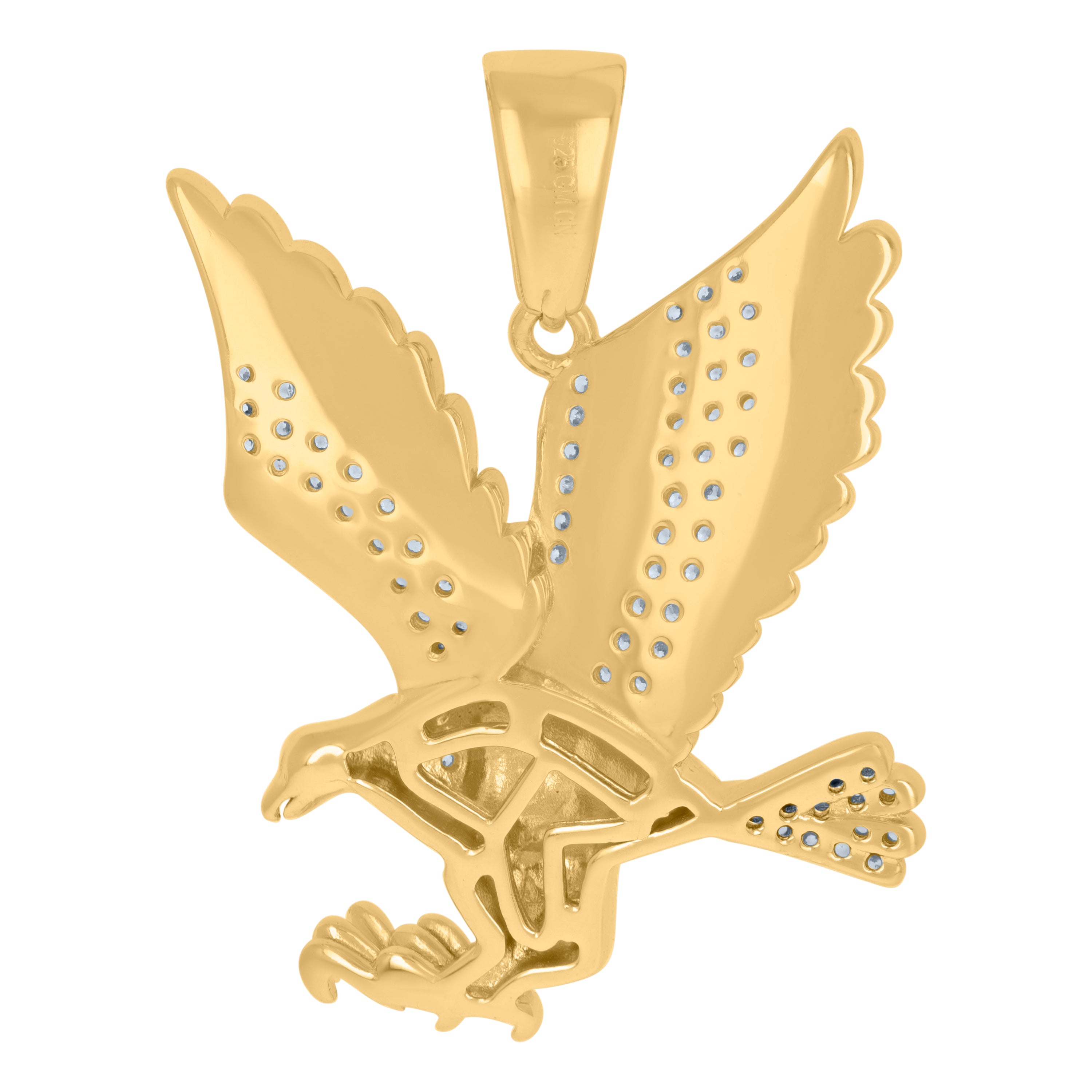 925 Sterling Silver Yellow-Tone Mens Cubic-Zirconia Eagle Birds Wildlife Charm Pendant