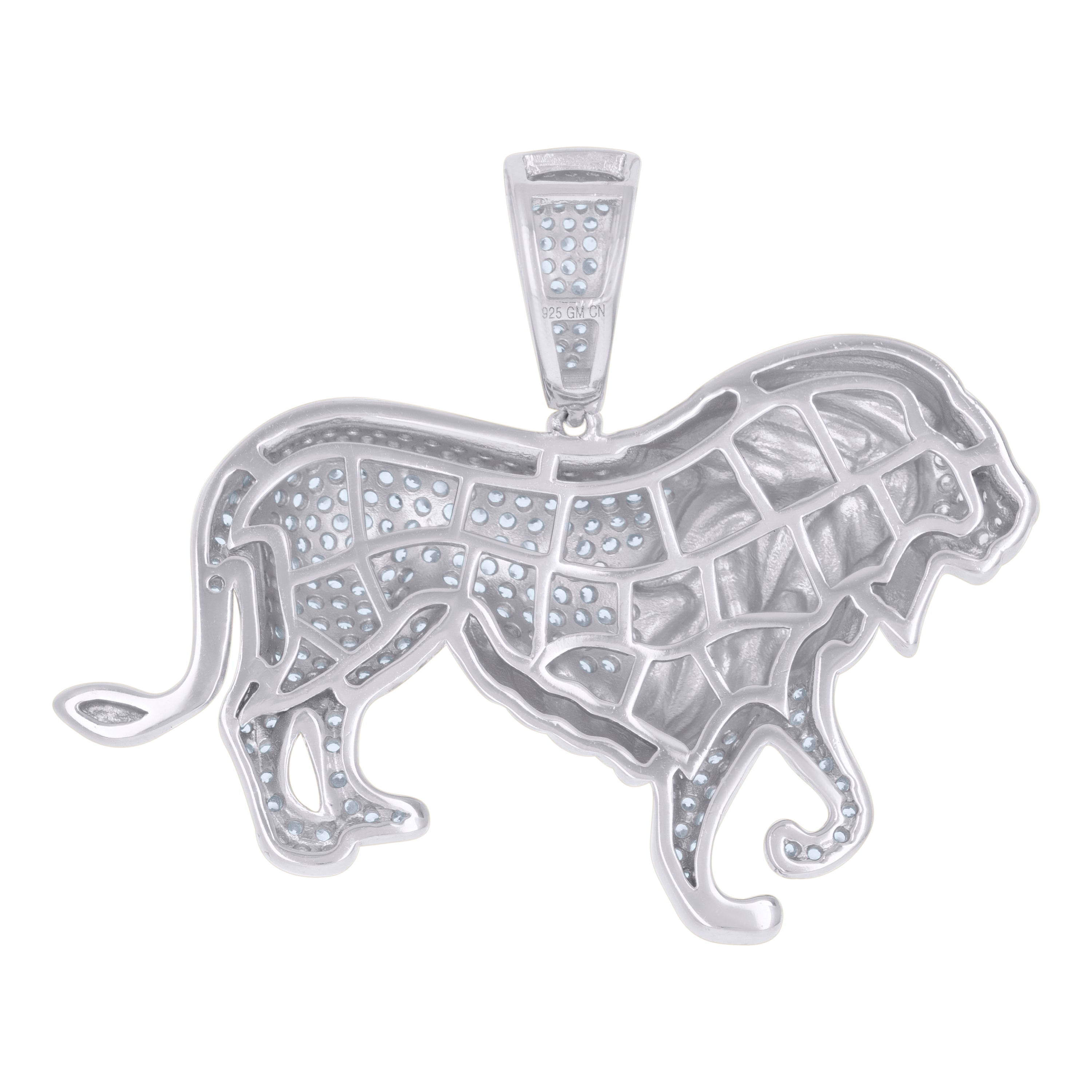925 Sterling Silver Mens Blue Cubic-Zirconia Lion Animal Wildlife Charm Pendant