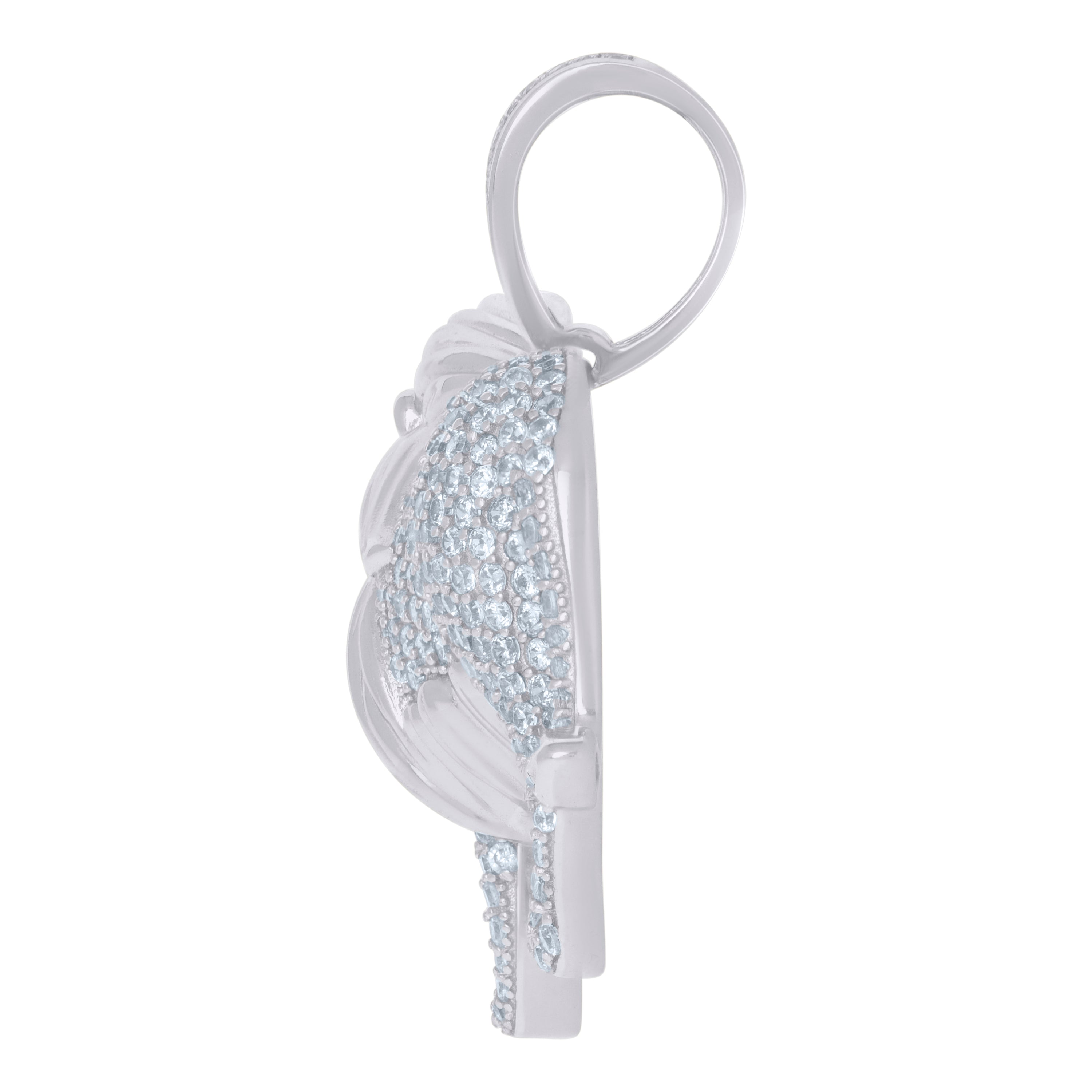 925 Sterling Silver Mens Blue Cubic-Zirconia Lion Animal Wildlife Charm Pendant
