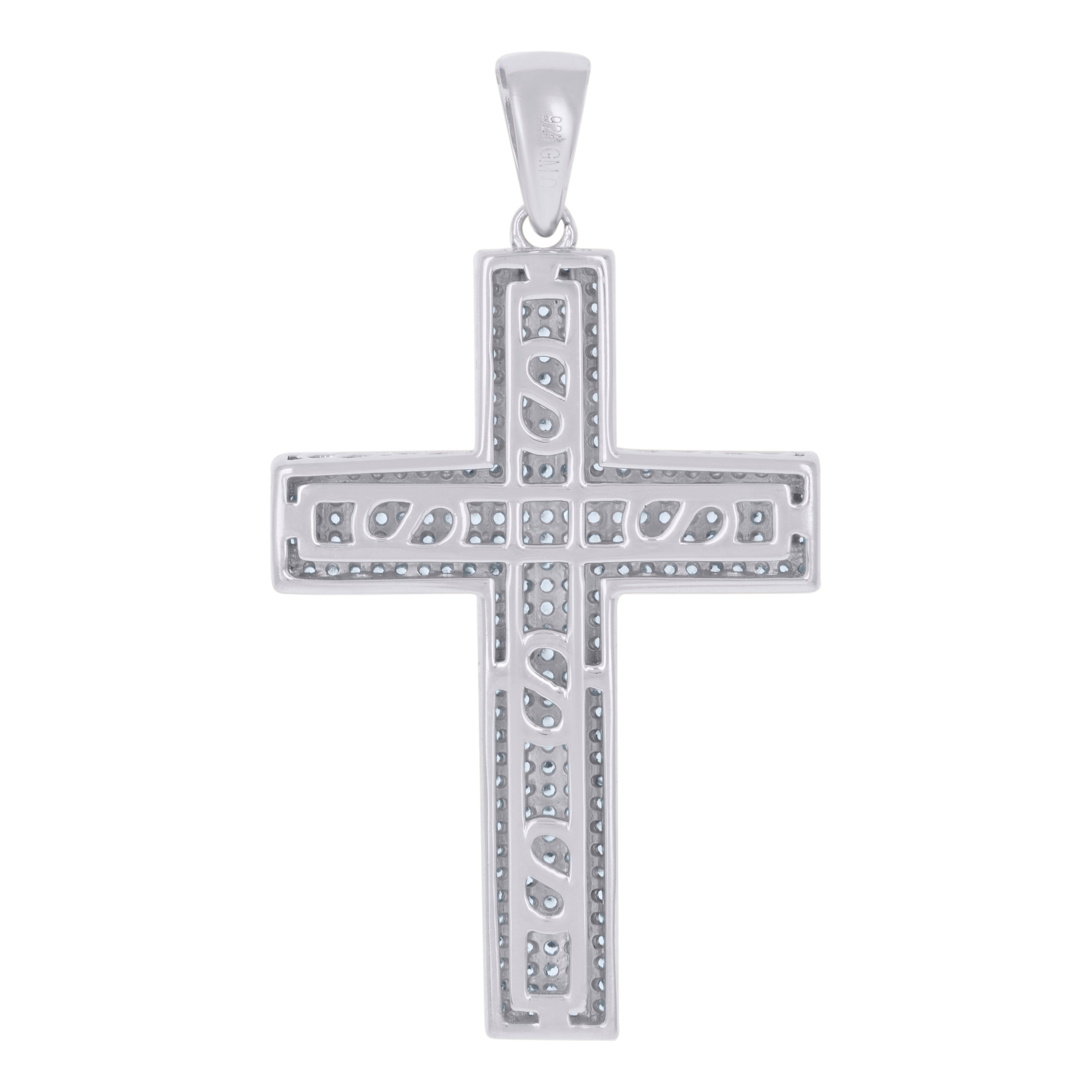 925 Sterling Silver Mens Cubic Zirconia Cross Religious Charm Pendant