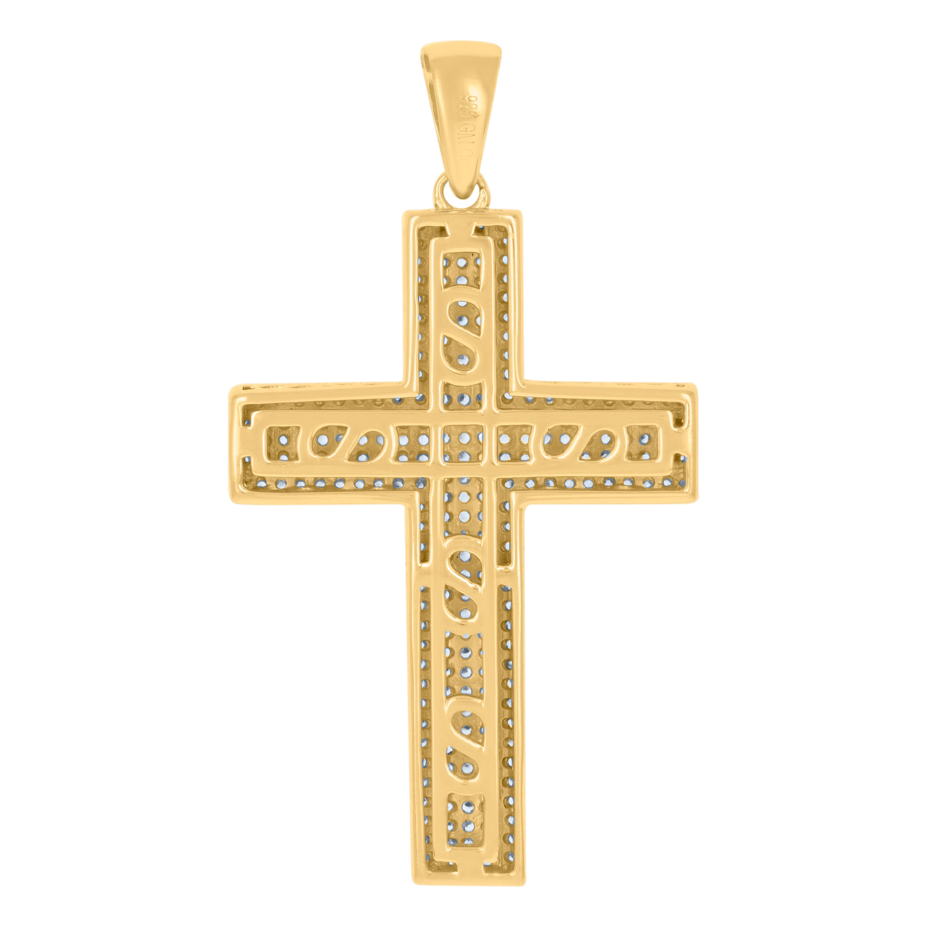 925 Sterling Silver Yellow-Tone Mens Cubic-Zirconia Cross Religious Charm Pendant