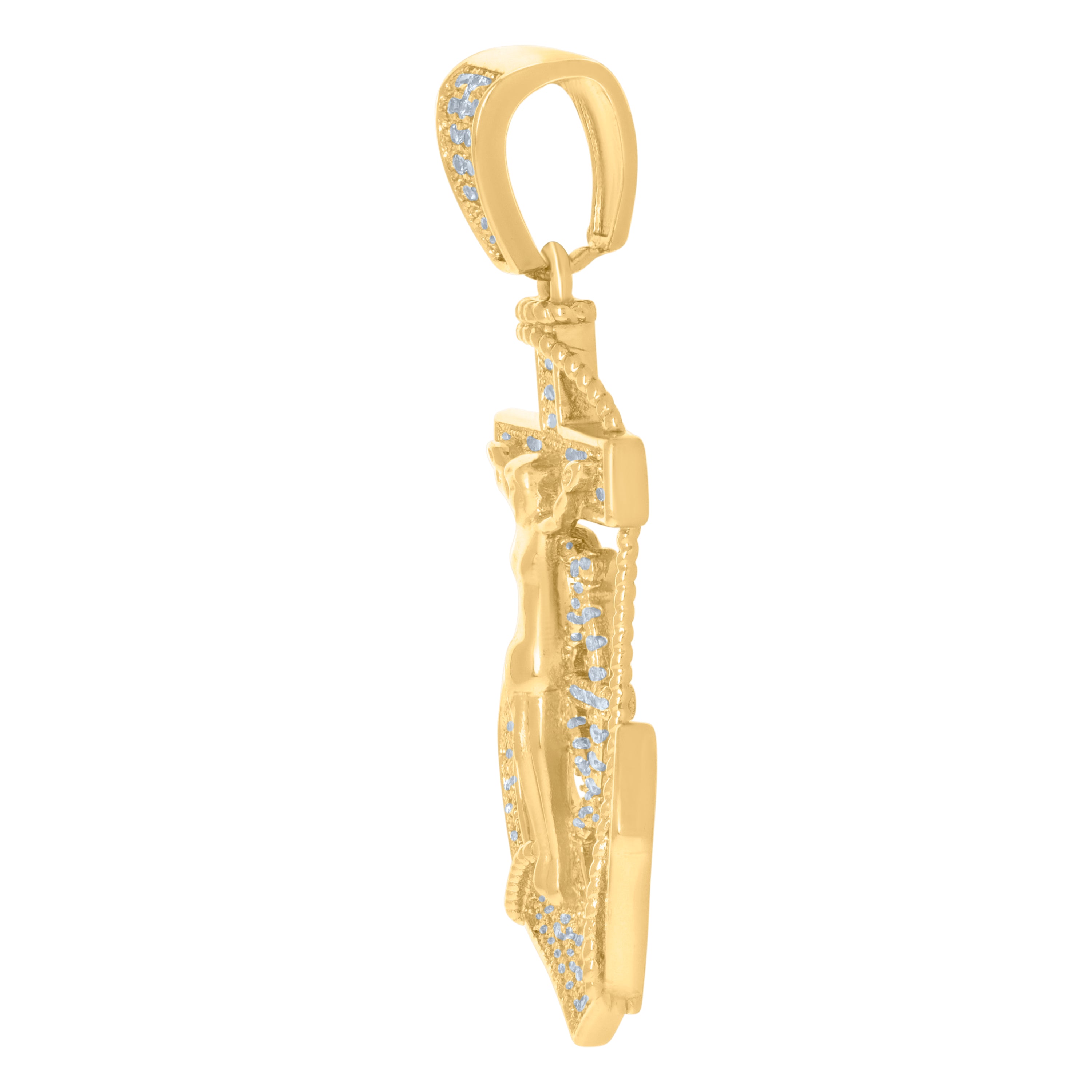 925 Sterling Silver Yellow-Tone Mens Cubic-Zirconia Anchor Crucifix Religious Charm Pendant