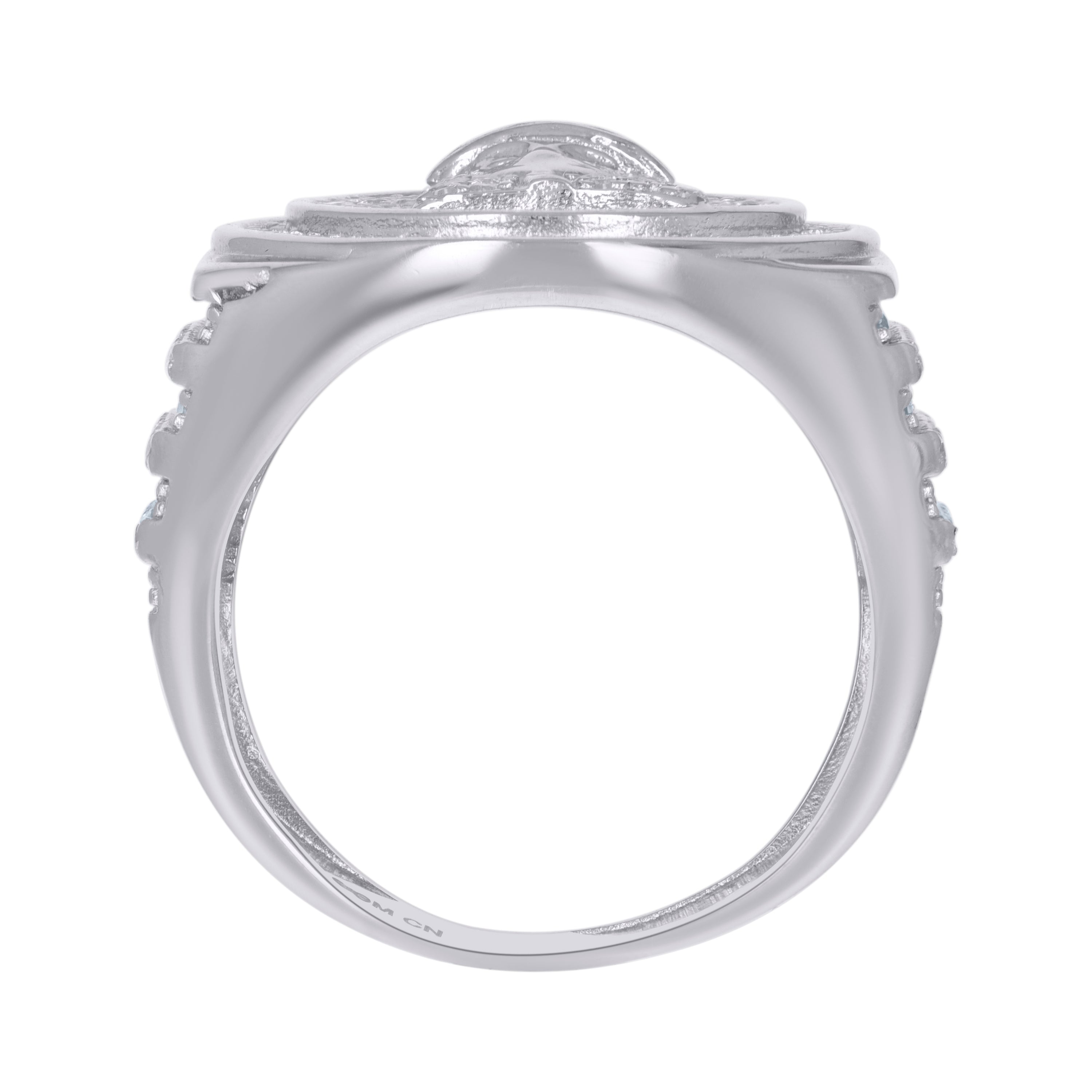 925 Sterling Silver Mens Cubic-Zirconia Jesus Religious Ring