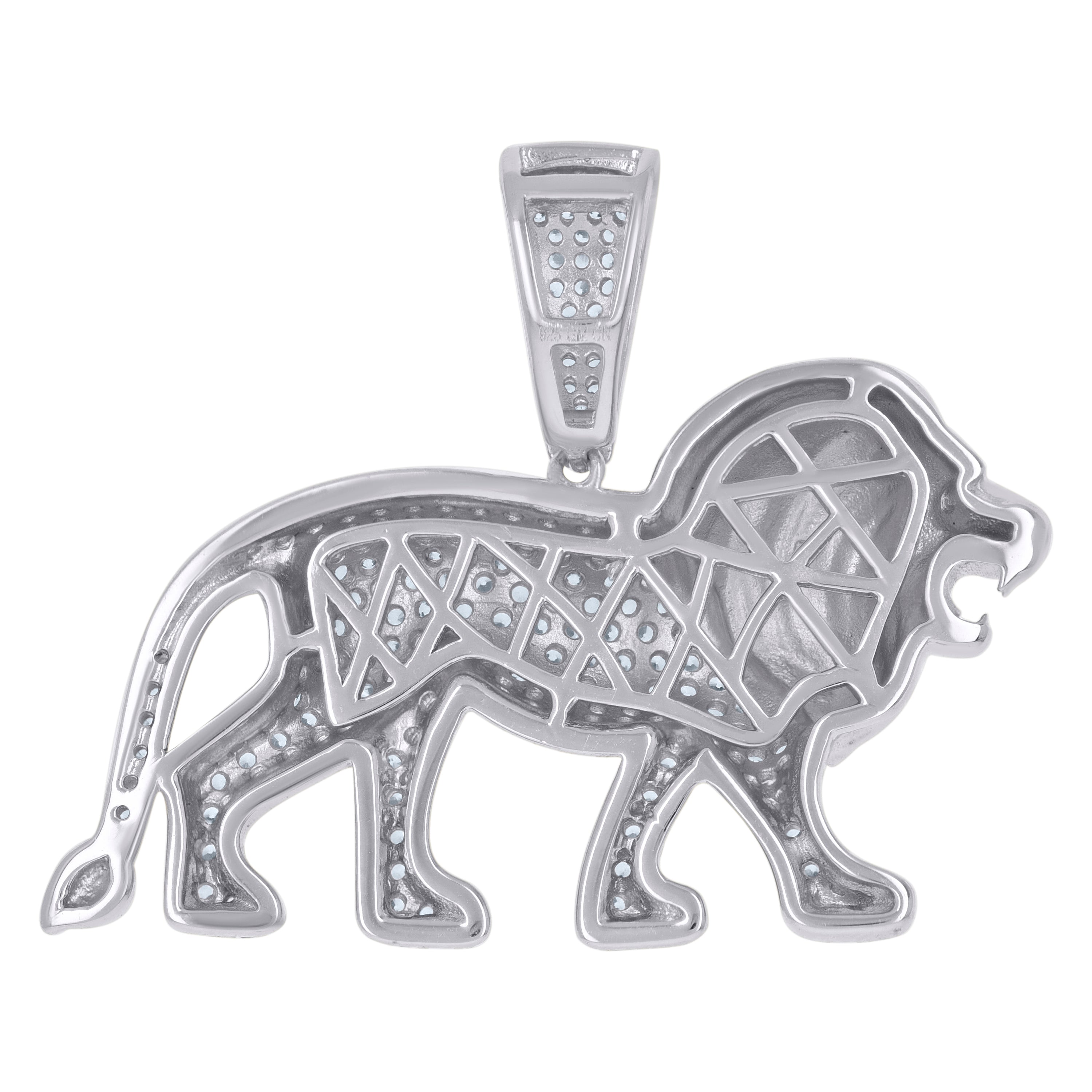 925 Sterling Silver Mens Cubic-Zirconia Leo/Lion Animal Zodiac Sign/Wildlife Charm Pendant