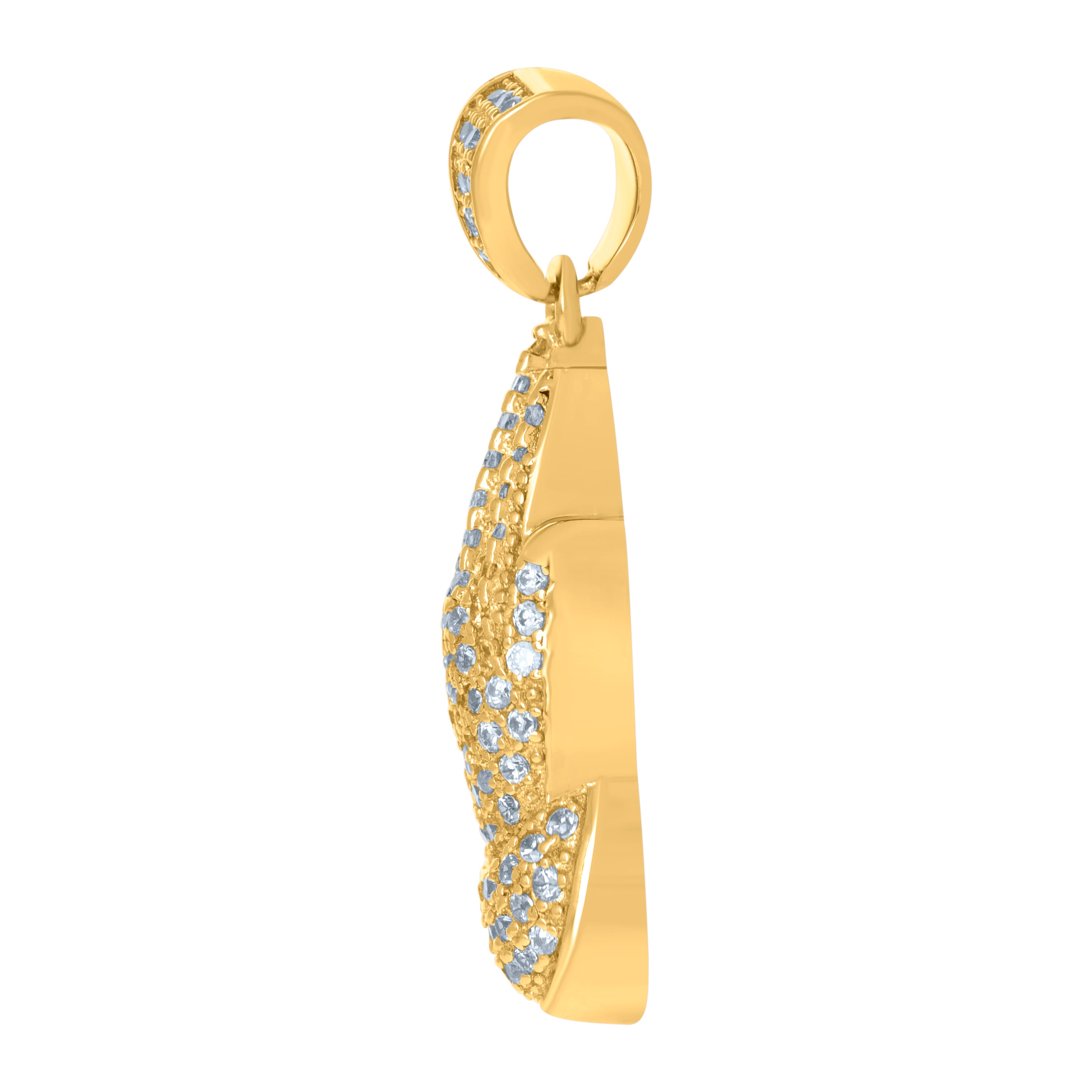 925 Sterling Silver Yellow-Tone Mens Cubic-Zirconia Praying Hands Symbol Religious Charm Pendant
