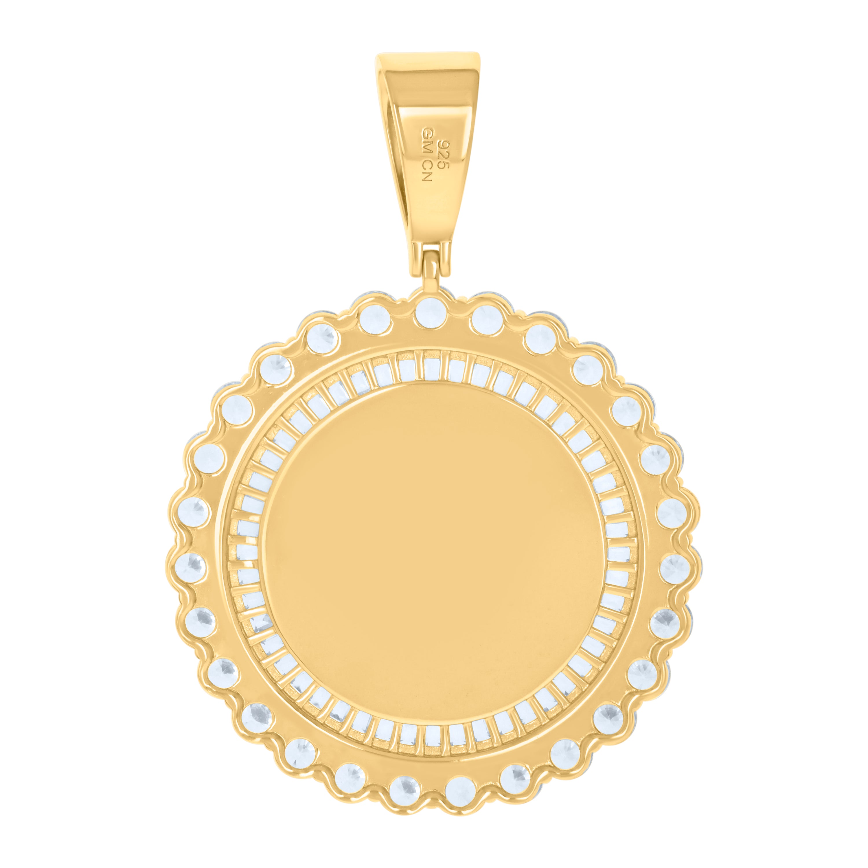 925 Sterling Silver Yellow-Tone Unisex Cubic-Zirconia Picture Frame Pendant