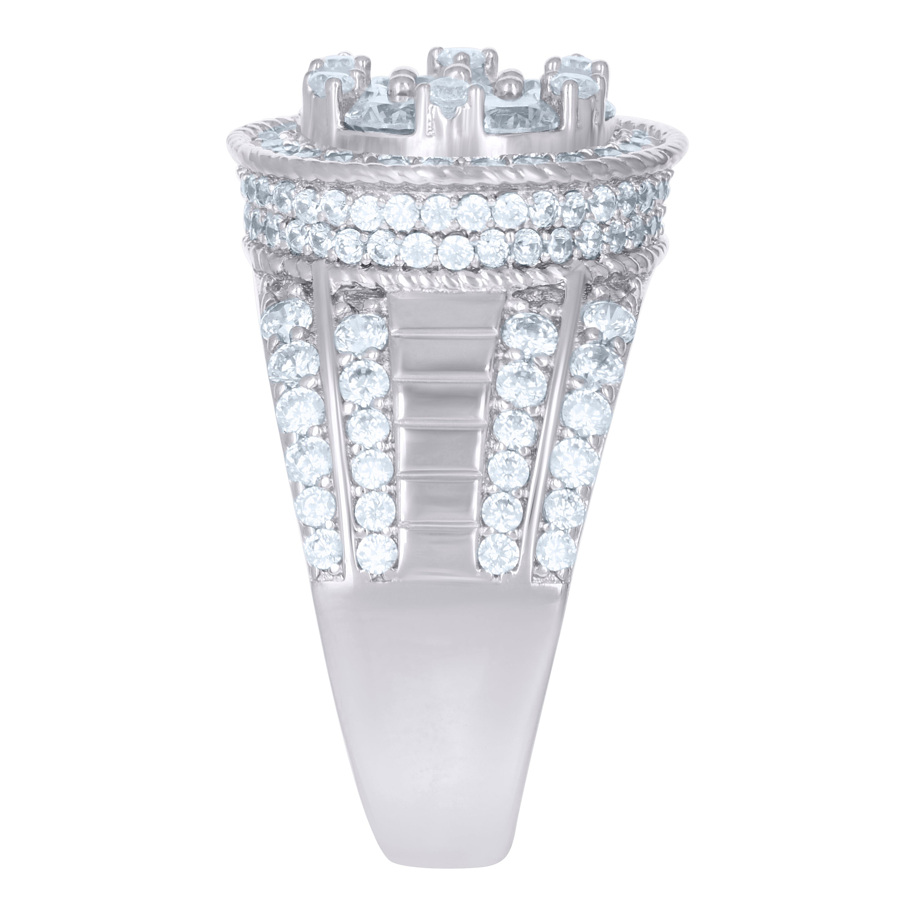 925 Sterling Silver Mens Cubic-Zirconia Rope Border Fashion Ring