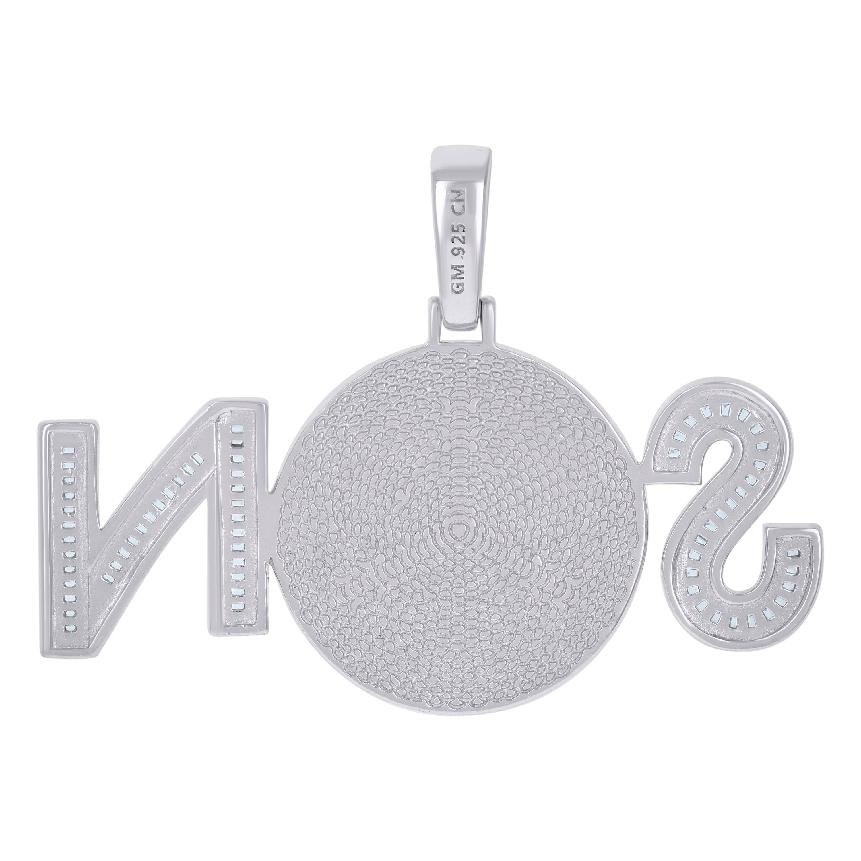 925 Sterling Silver Mens Baguette Round Cubic-Zirconia SN Fashion Picture Frame Charm Pendant