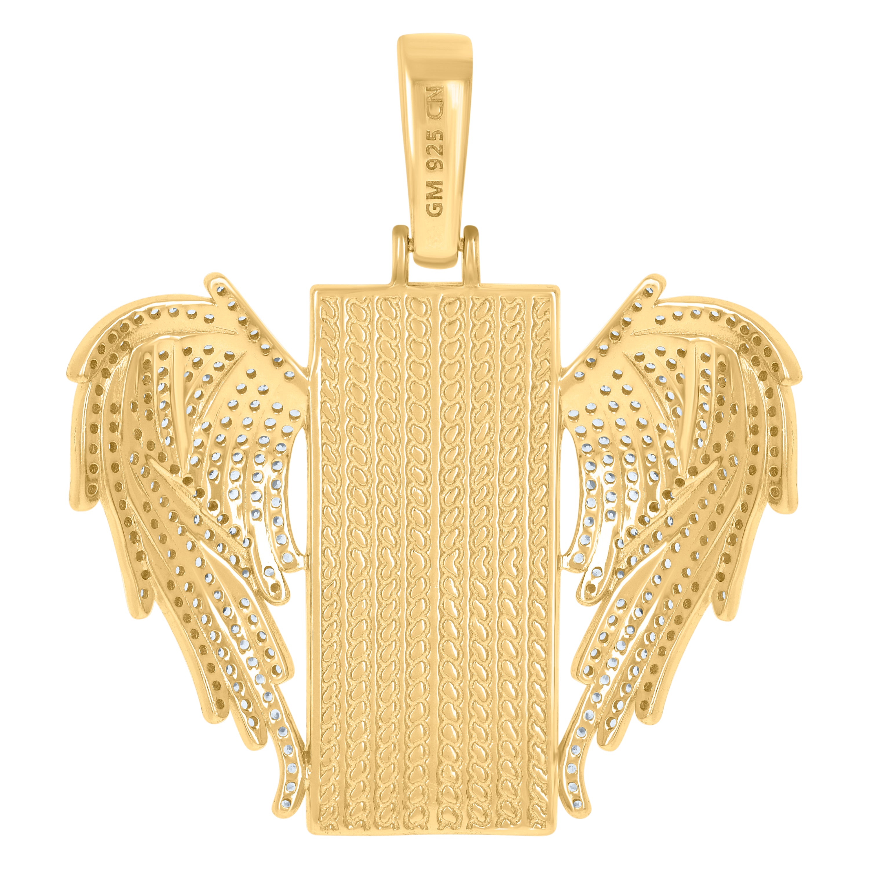 925 Sterling Silver Yellow-Tone Mens Cubic-Zirconia Flying Dog Tag Fashion Picture Frame Charm Pendant