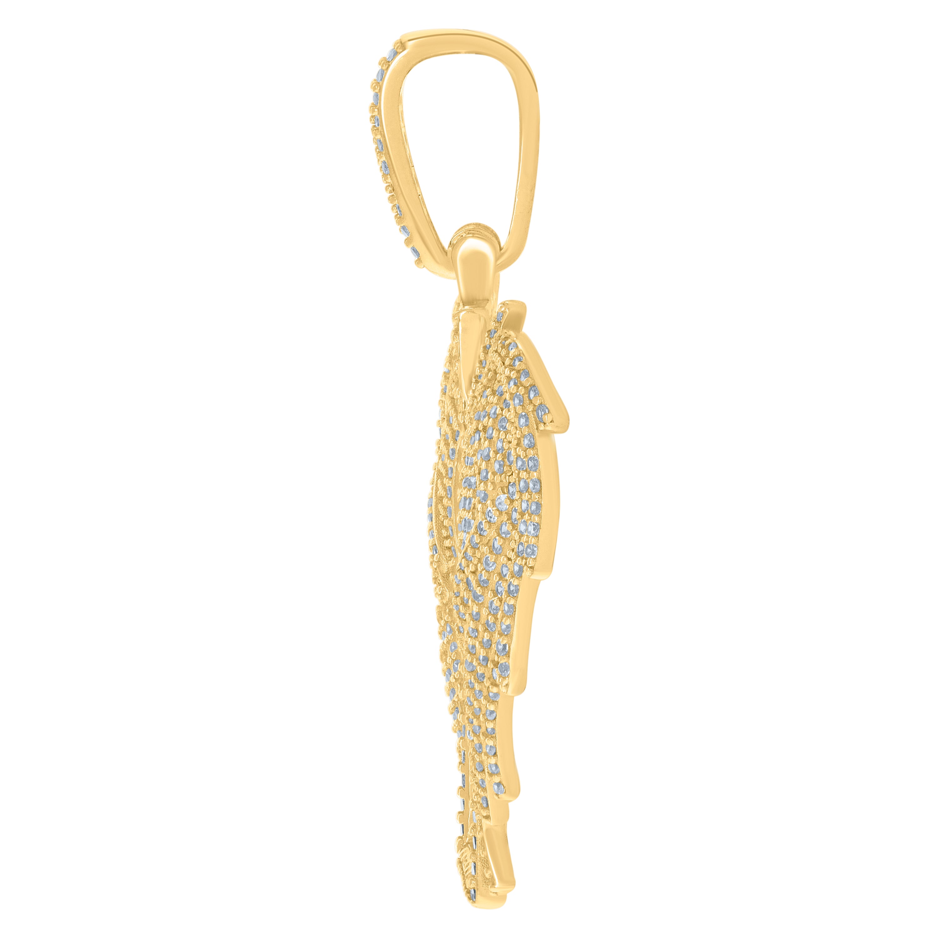 925 Sterling Silver Yellow-Tone Mens Cubic-Zirconia Flying Dog Tag Fashion Picture Frame Charm Pendant