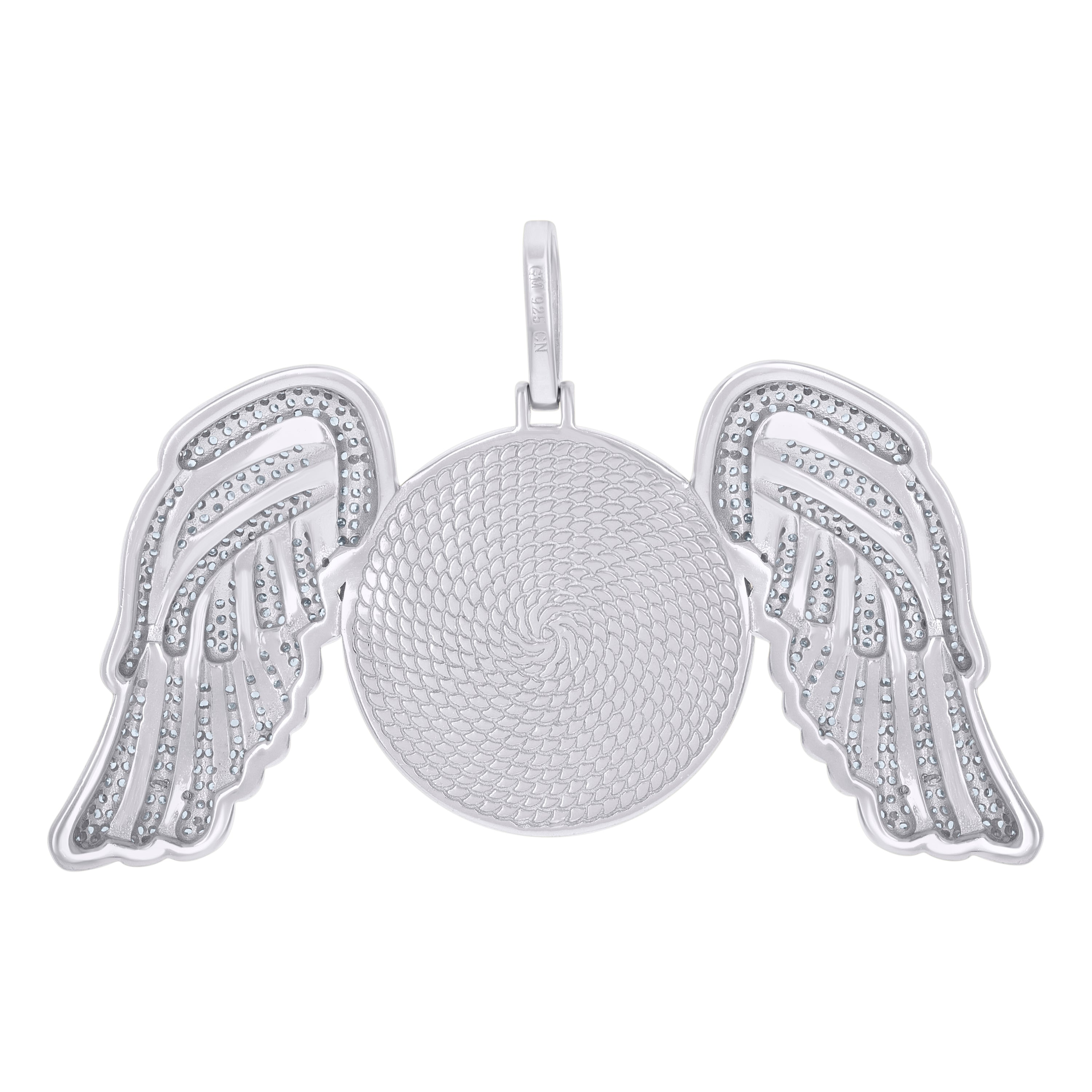 925 Sterling Silver Mens Cubic-Zirconia Flying Picture Frame Charm Pendant