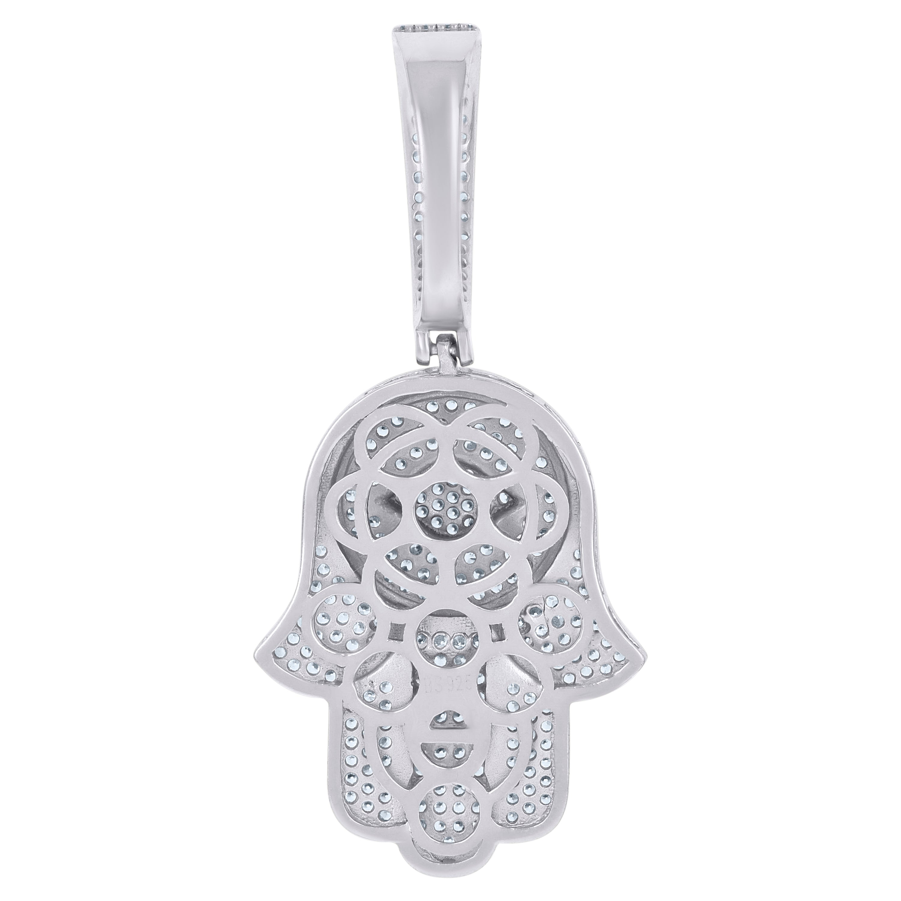 925 Sterling Silver Mens Cubic-Zirconia Hamsa Religious Charm Pendant