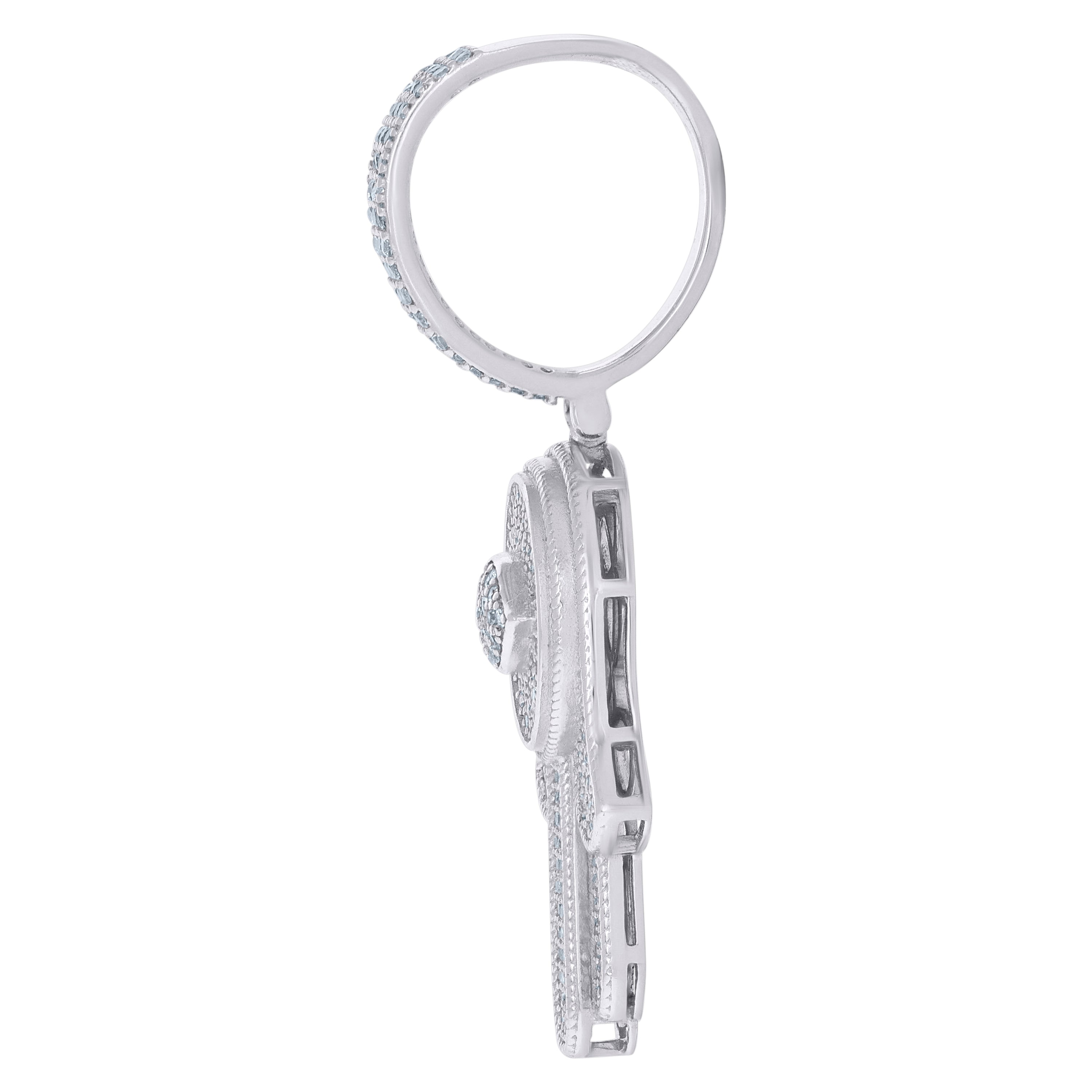 925 Sterling Silver Mens Cubic-Zirconia Hamsa Religious Charm Pendant
