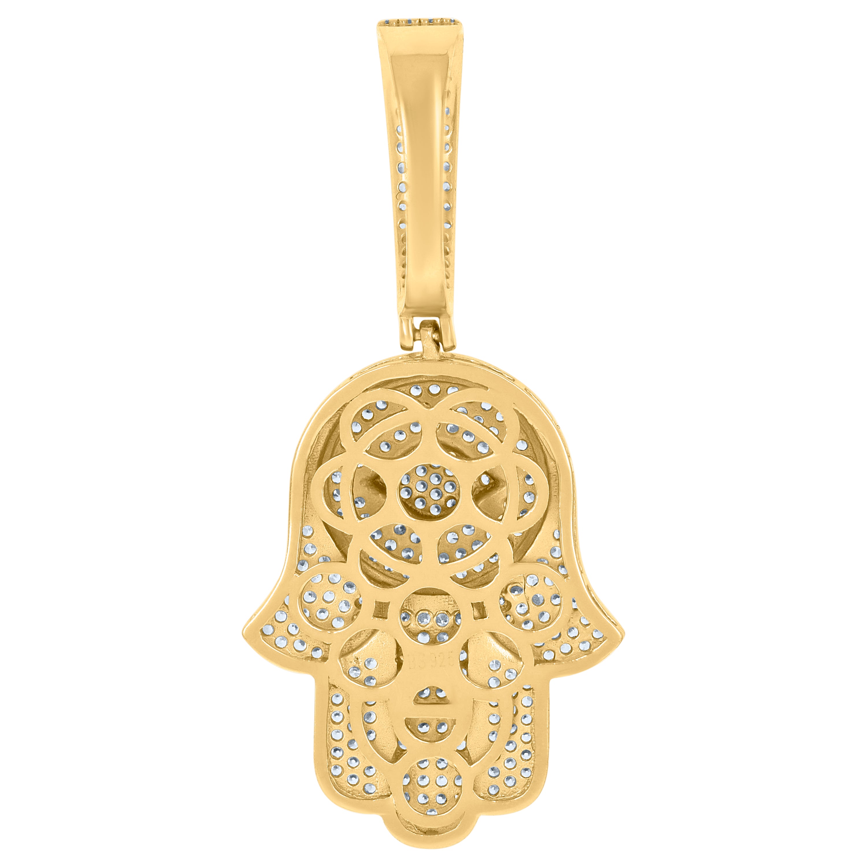 925 Sterling Silver Yellow-Tone Mens Cubic-Zirconia Hamsa Religious Charm Pendant