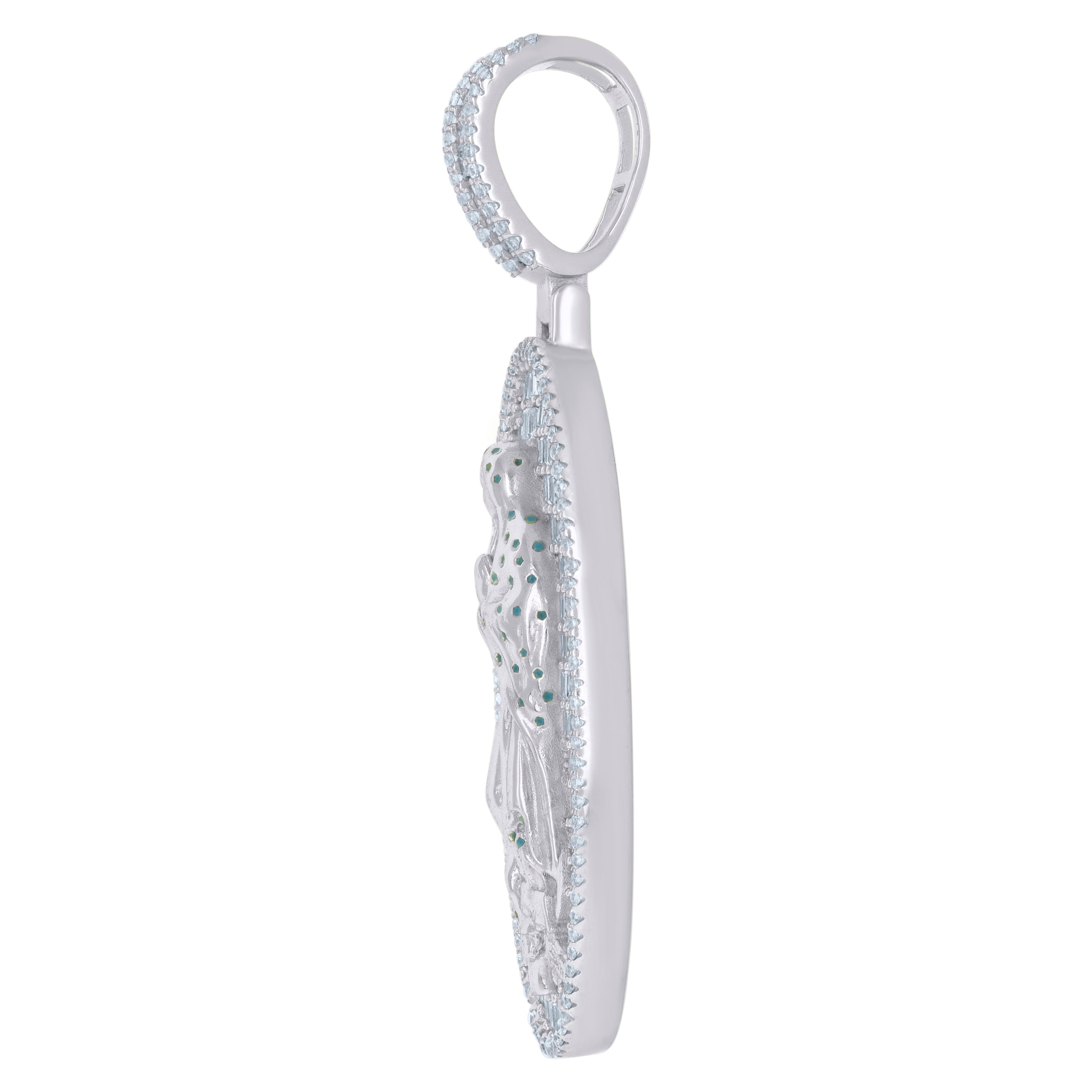 925 Sterling Silver Mens Baguette Round Cubic-Zirconia Guadalupe Religious Charm Pendant