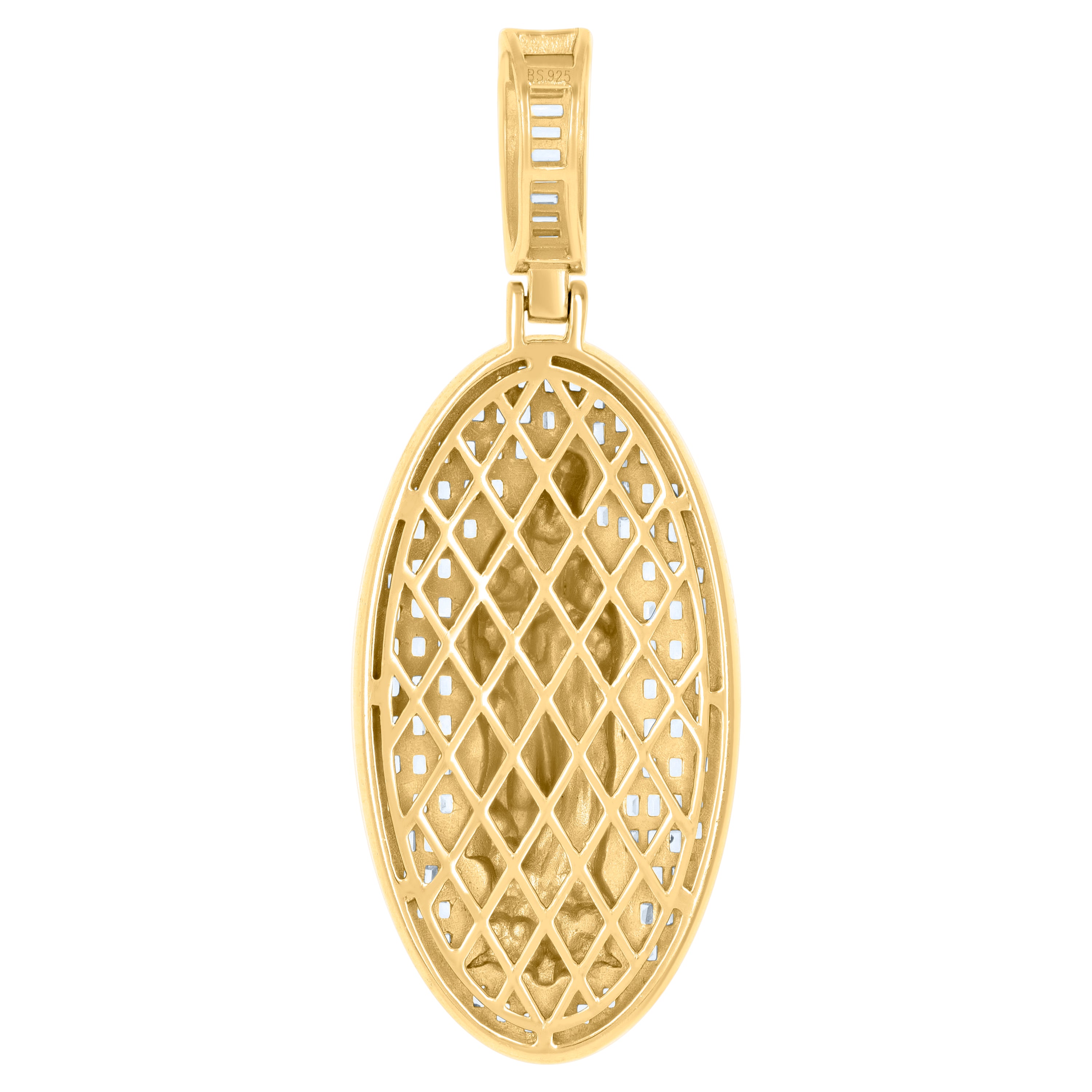 925 Sterling Silver Yellow-Tone Mens Baguette Round Cubic-Zirconia Guadalupe Religious Charm Pendant
