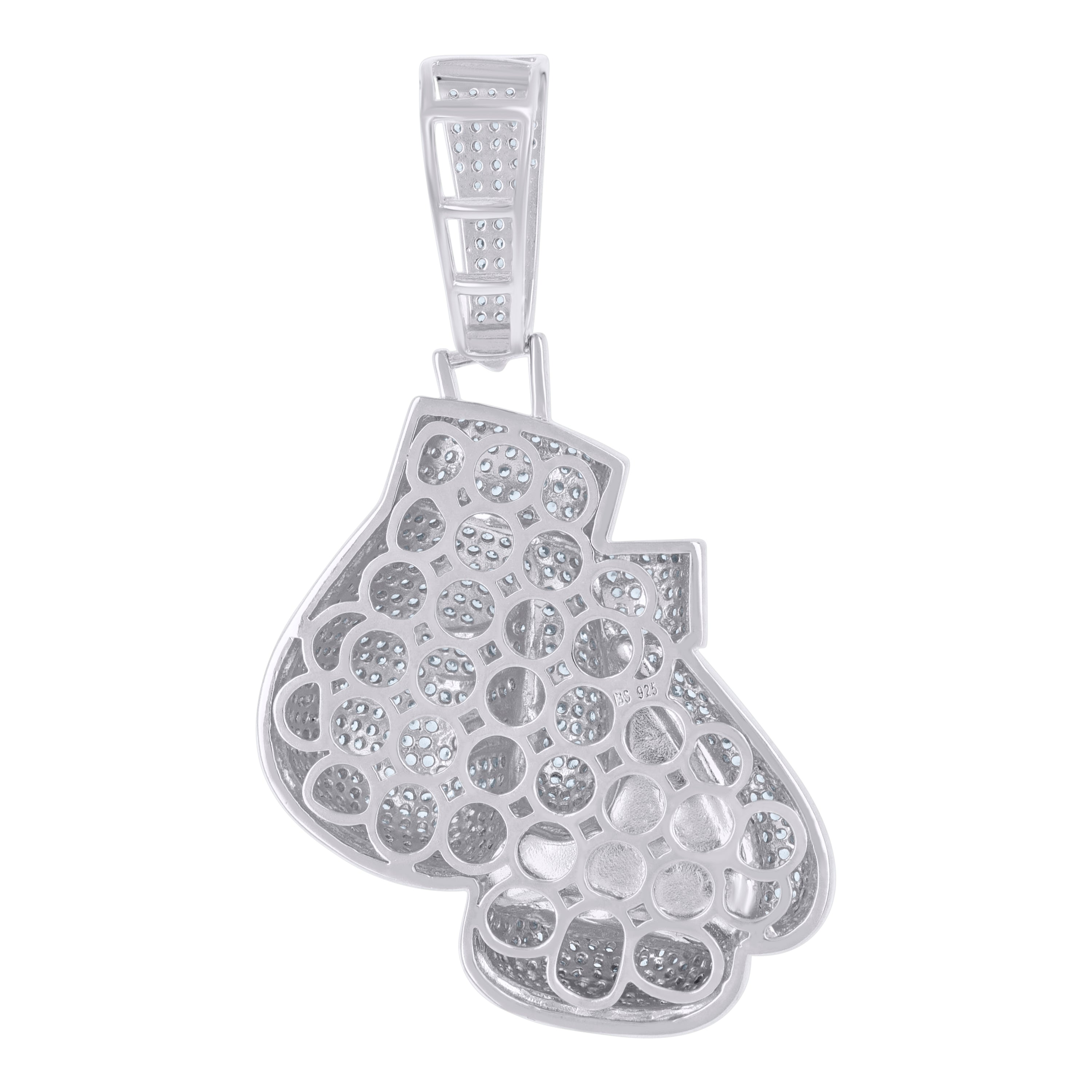 925 Sterling Silver Mens Cubic-Zirconia Boxing Gloves Sports Charm Pendant