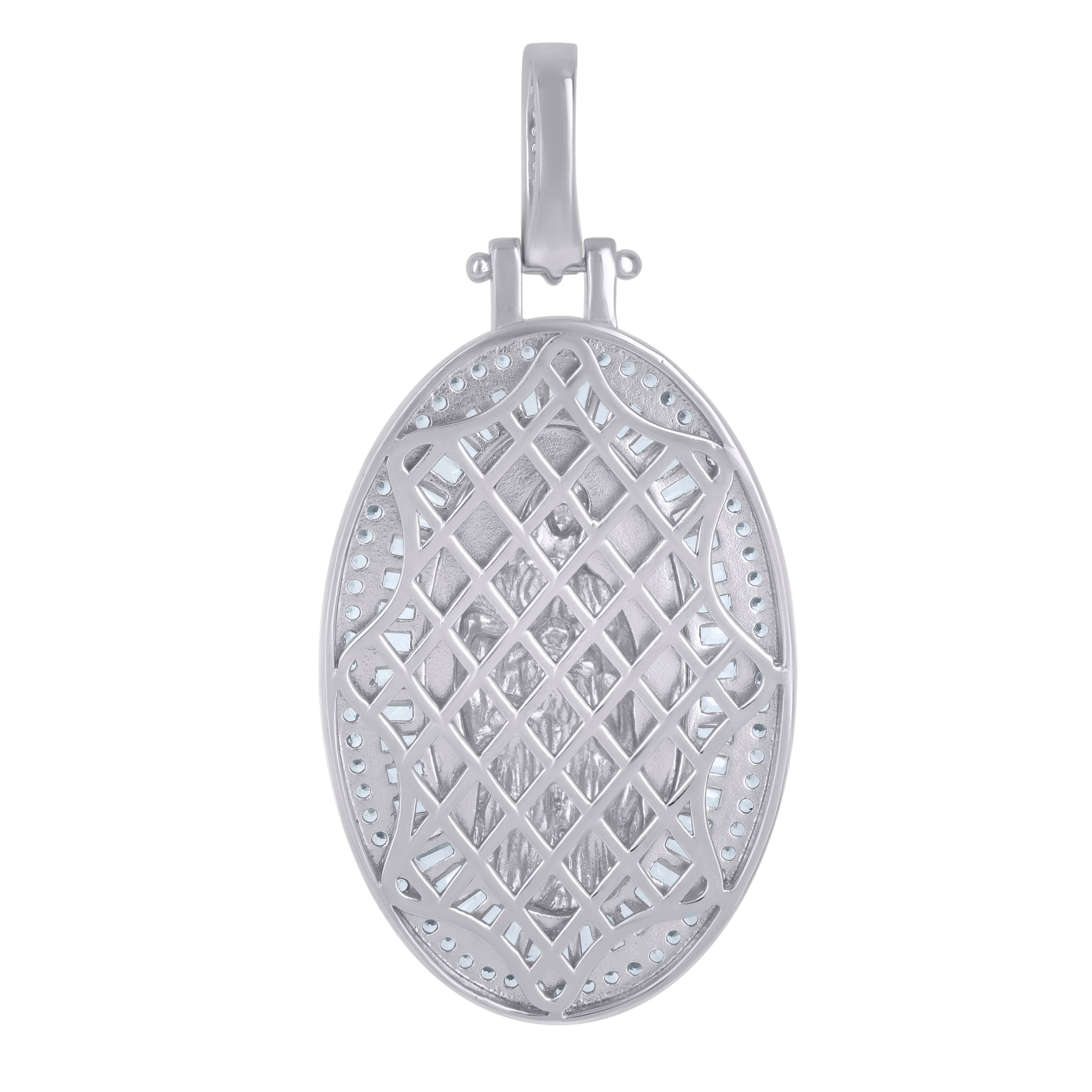 925 Sterling Silver Mens Baguette Round Cubic-Zirconia Guadalupe Religious Charm Pendant