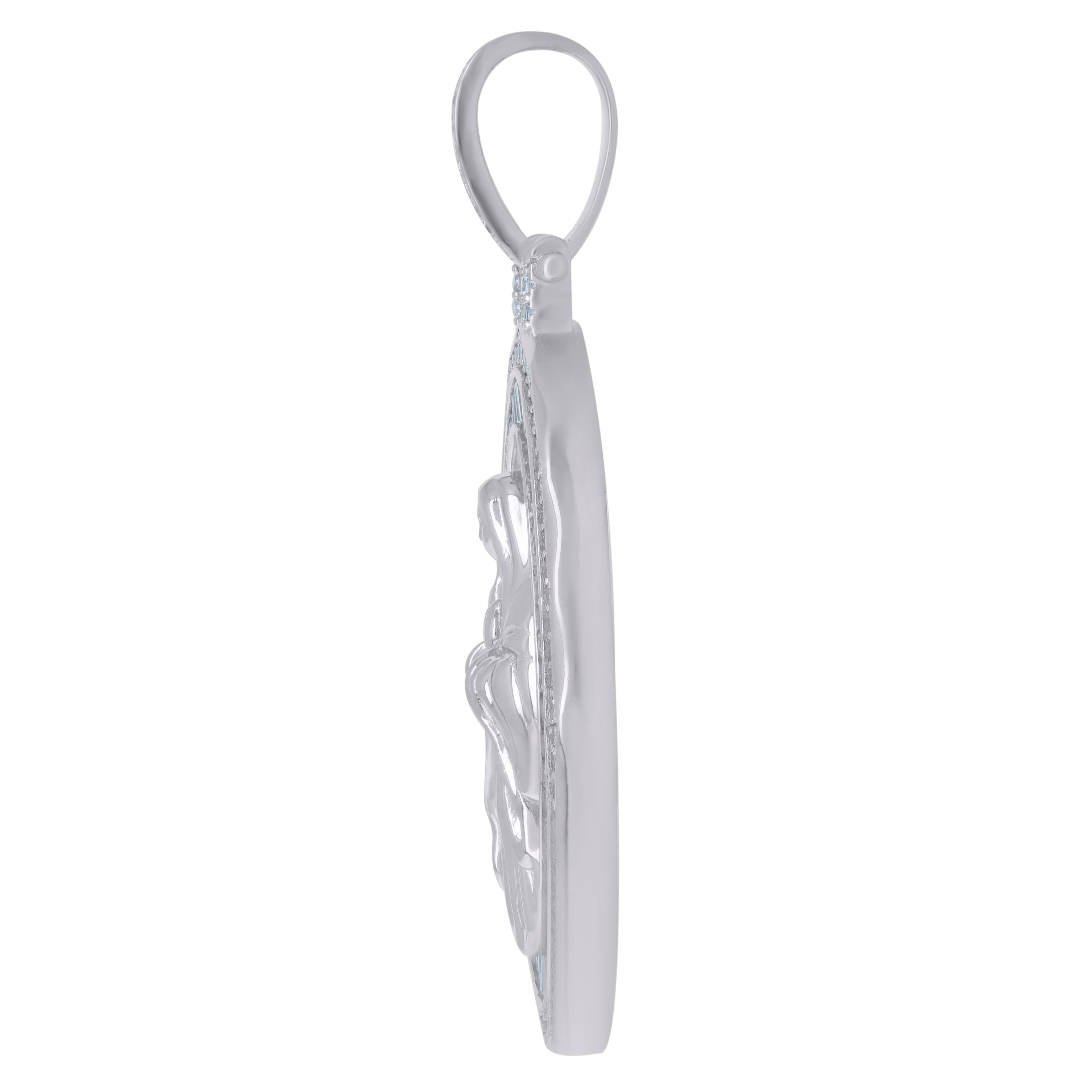 925 Sterling Silver Mens Baguette Round Cubic-Zirconia Guadalupe Religious Charm Pendant