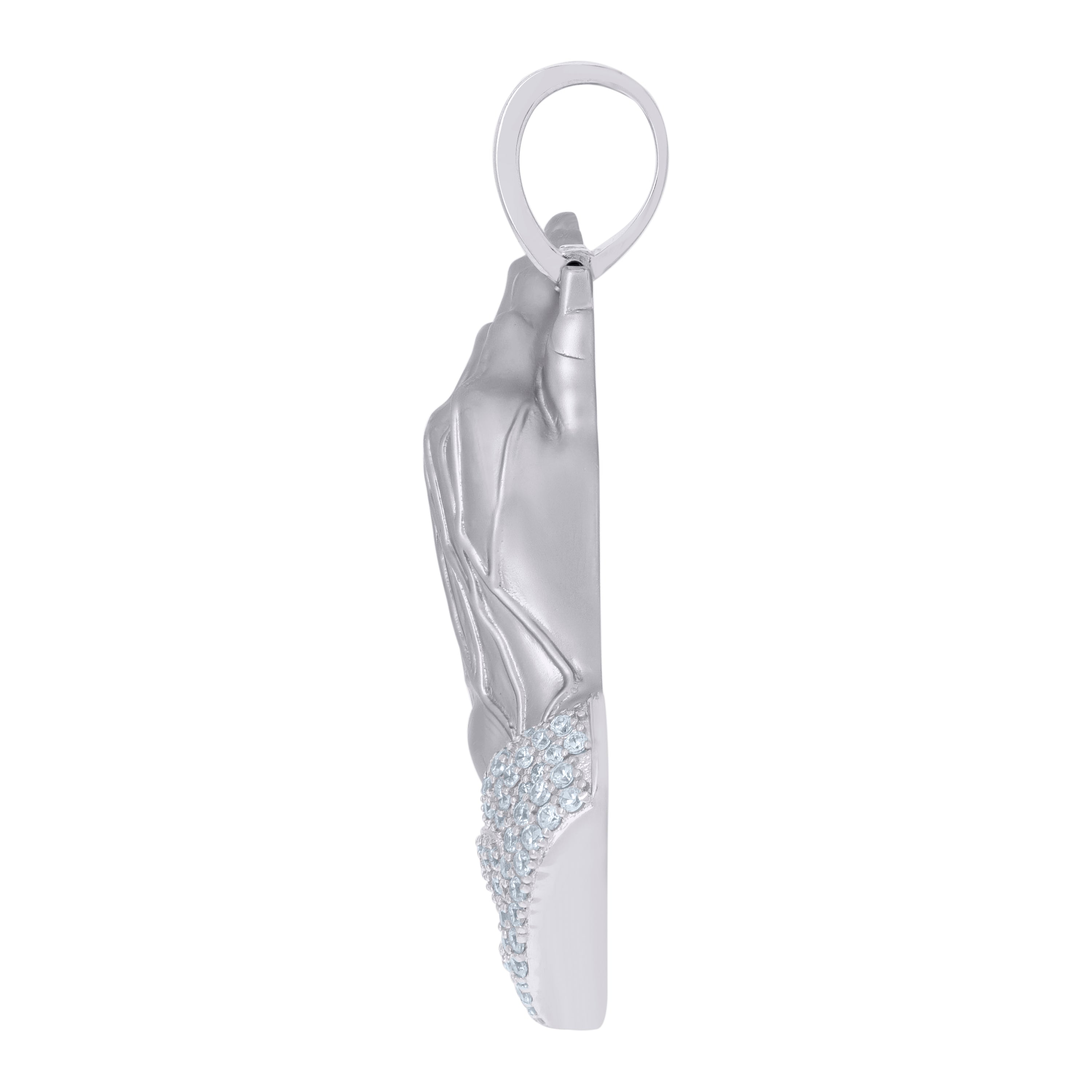 925 Sterling Silver Mens Cubic-Zirconia Praying Hands Symbol Religious Charm Pendant
