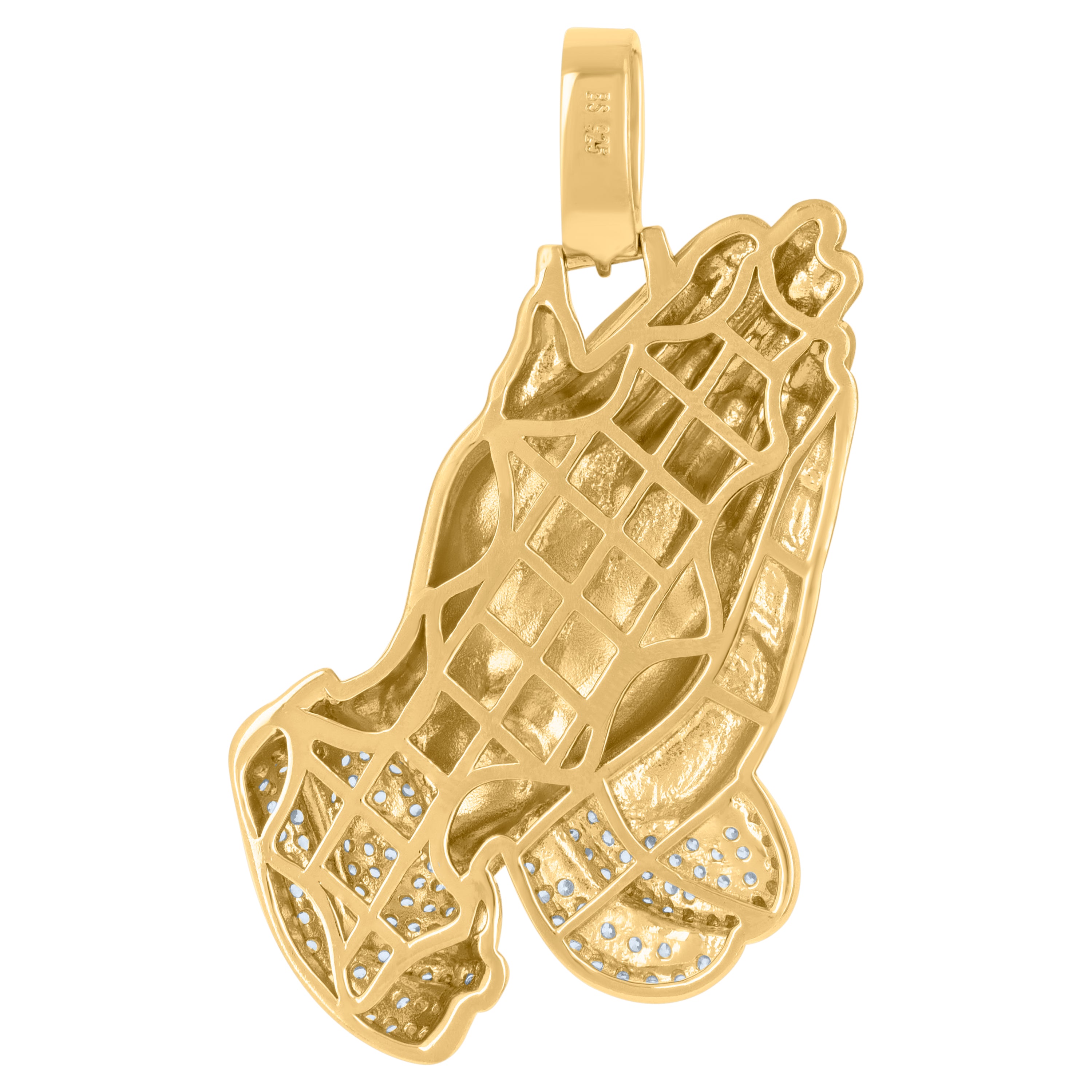 925 Sterling Silver Yellow-Tone Mens Cubic-Zirconia Praying Hands Symbol Religious Charm Pendant