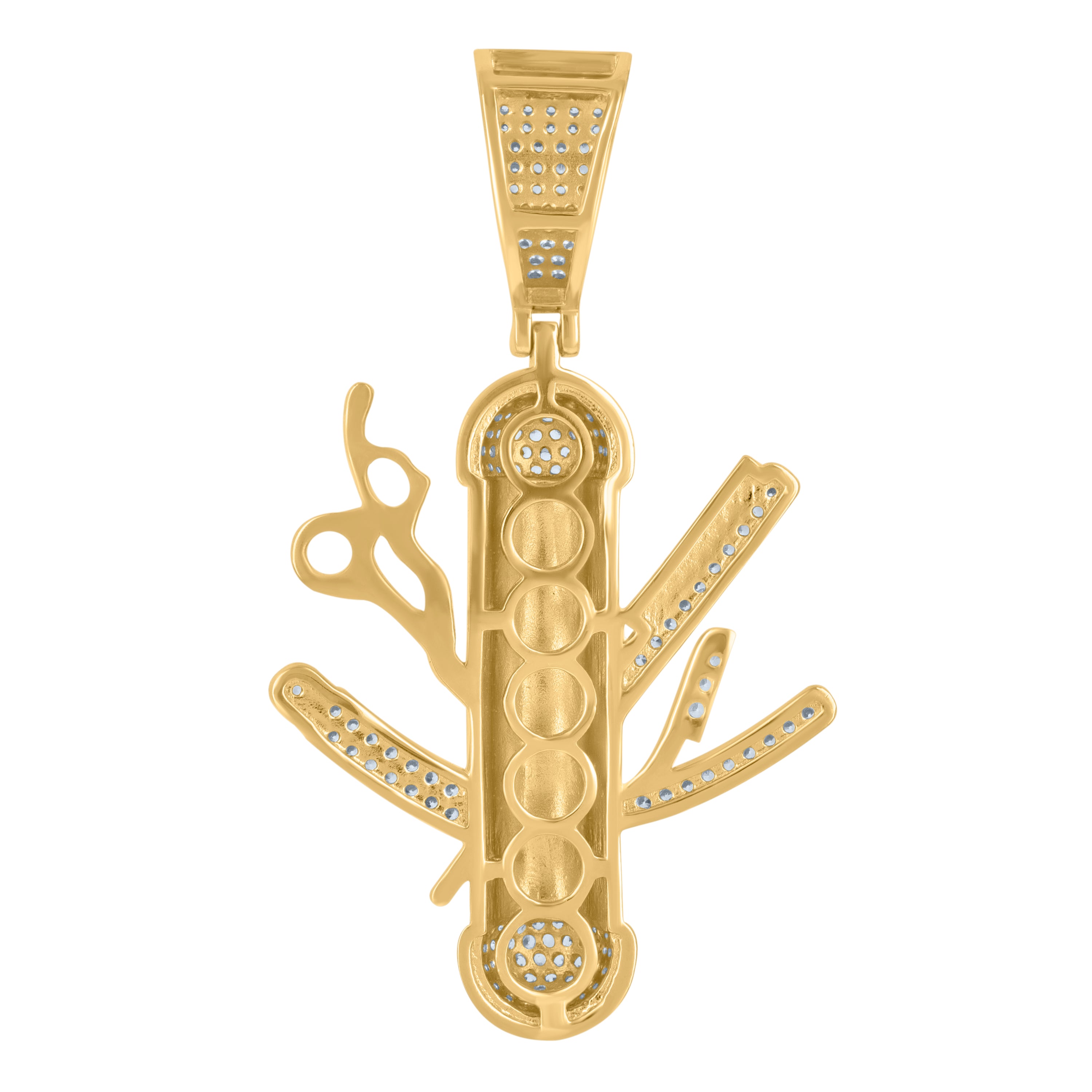 925 Sterling Silver Yellow-tone Mens Cubic-Zirconia Barber's Pole Fashion Charm Pendant