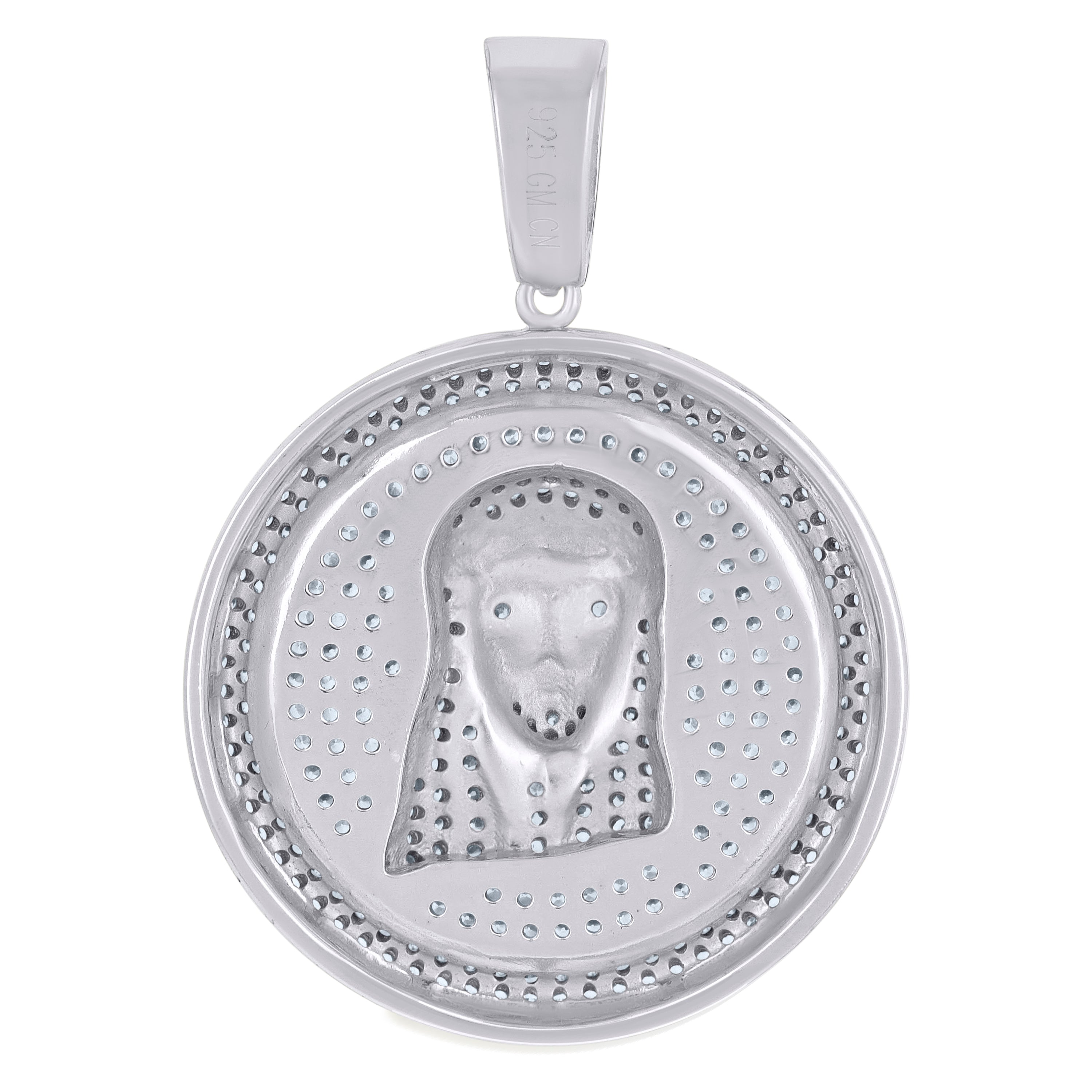 925 Sterling Silver Mens Cubic Zirconia Jesus Religious Charm Pendant