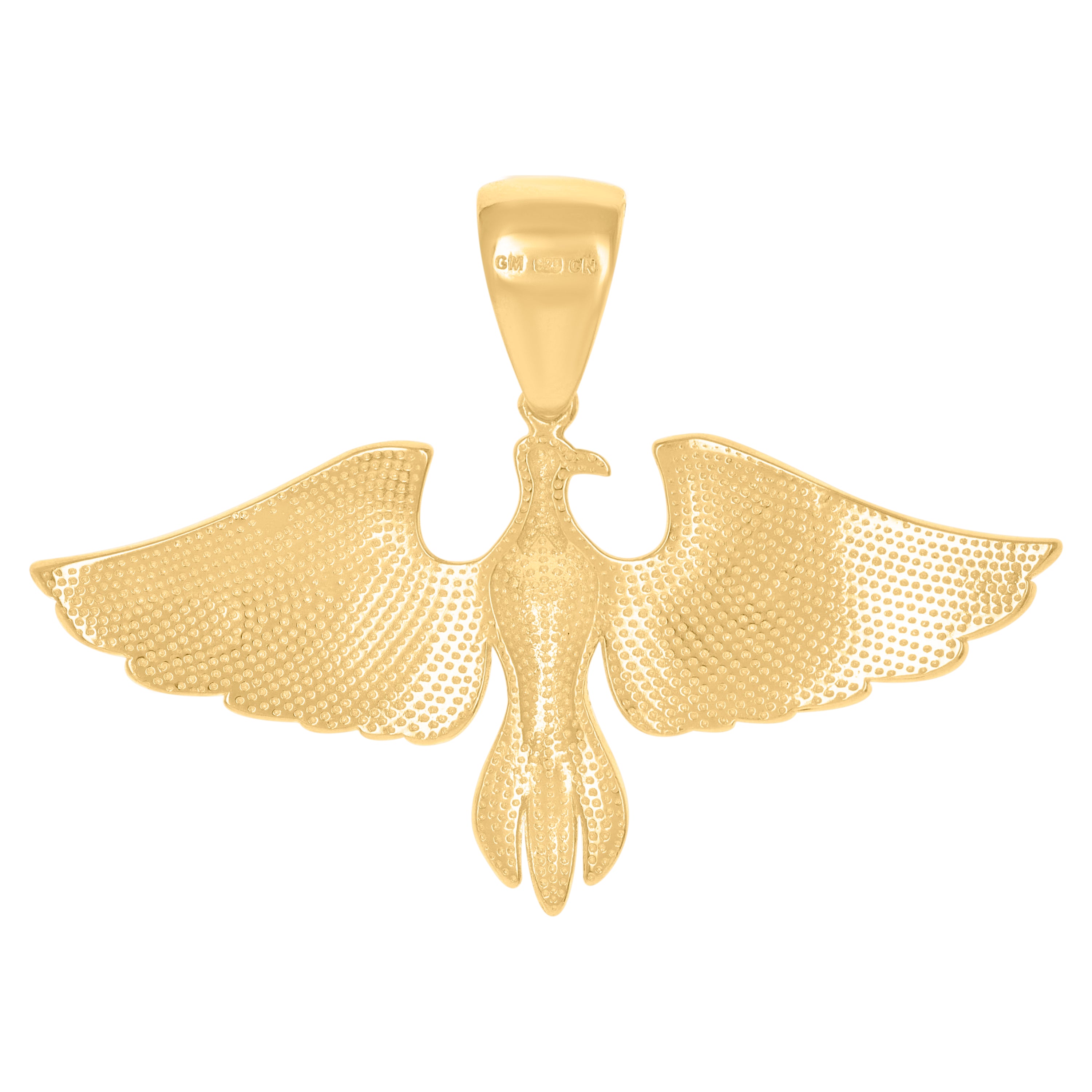 925 Sterling Silver Yellow-tone Men Cubic-Zirconia Eagle Bird Patriotic Charm Pendant