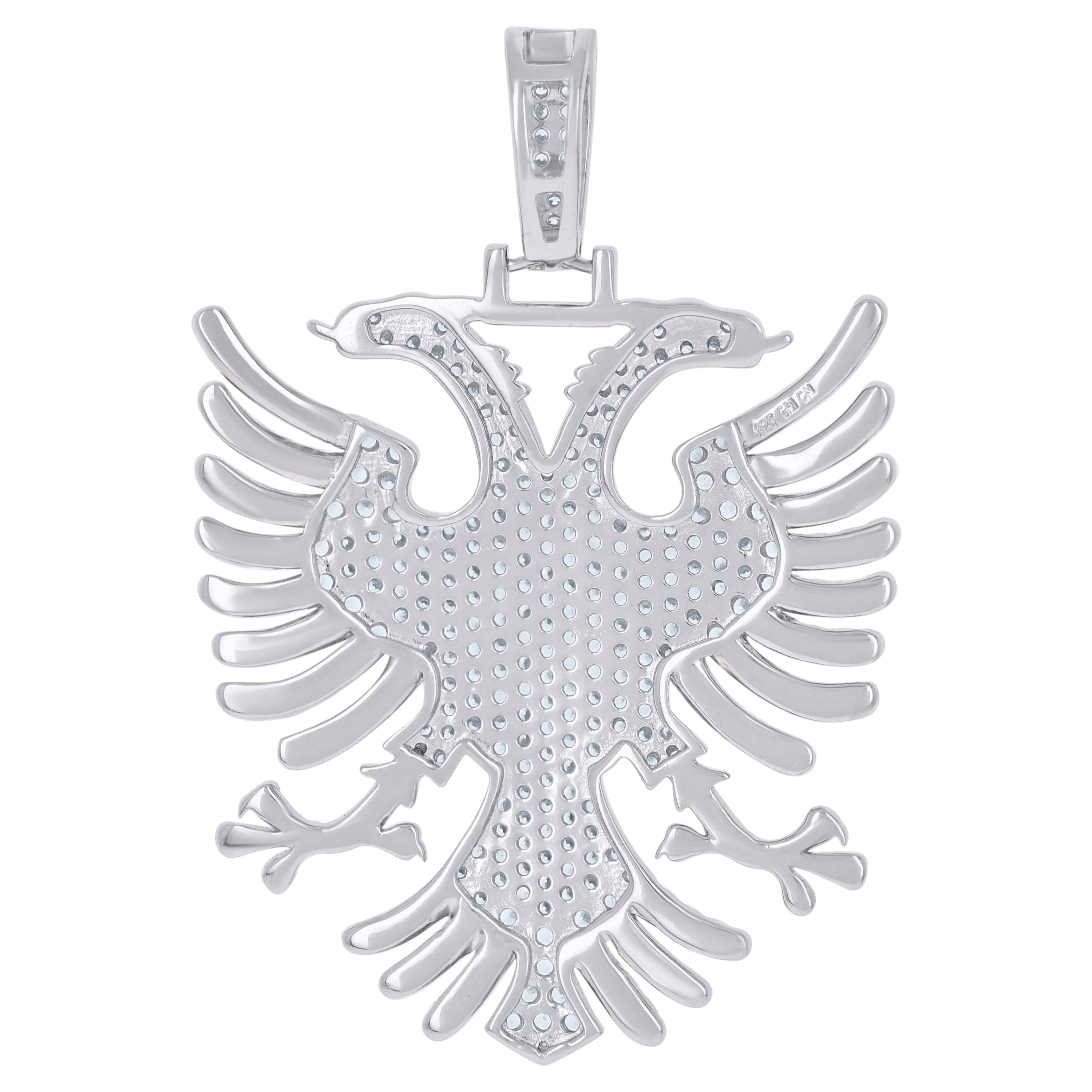 925 Sterling Silver Men Cubic-Zirconia Eagle Bird Patriotic Charm Pendant