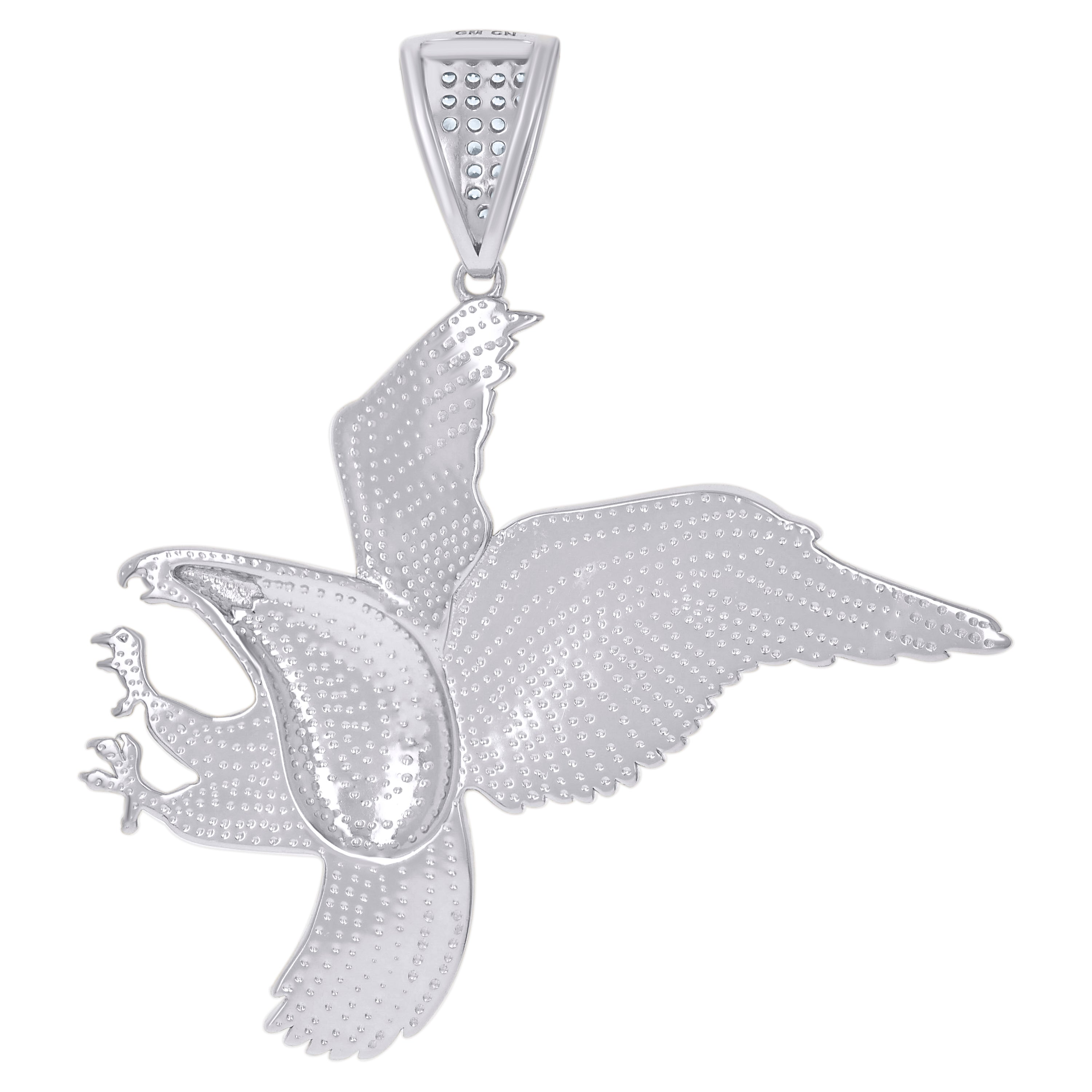 925 Sterling Silver Men Cubic-Zirconia Eagle Bird Patriotic Charm Pendant