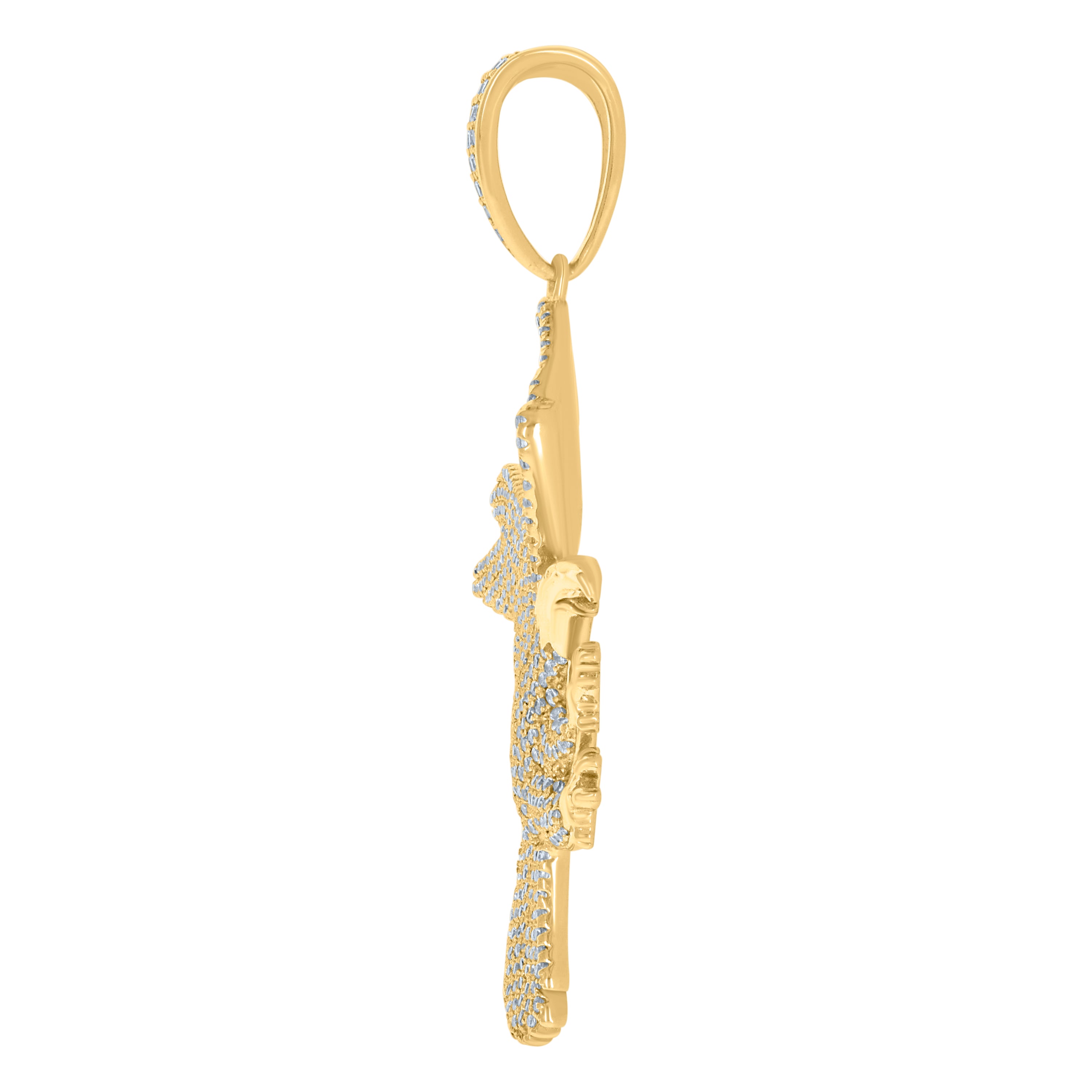 925 Sterling Silver Yellow-tone Men Cubic-Zirconia Eagle Bird Patriotic Charm Pendant